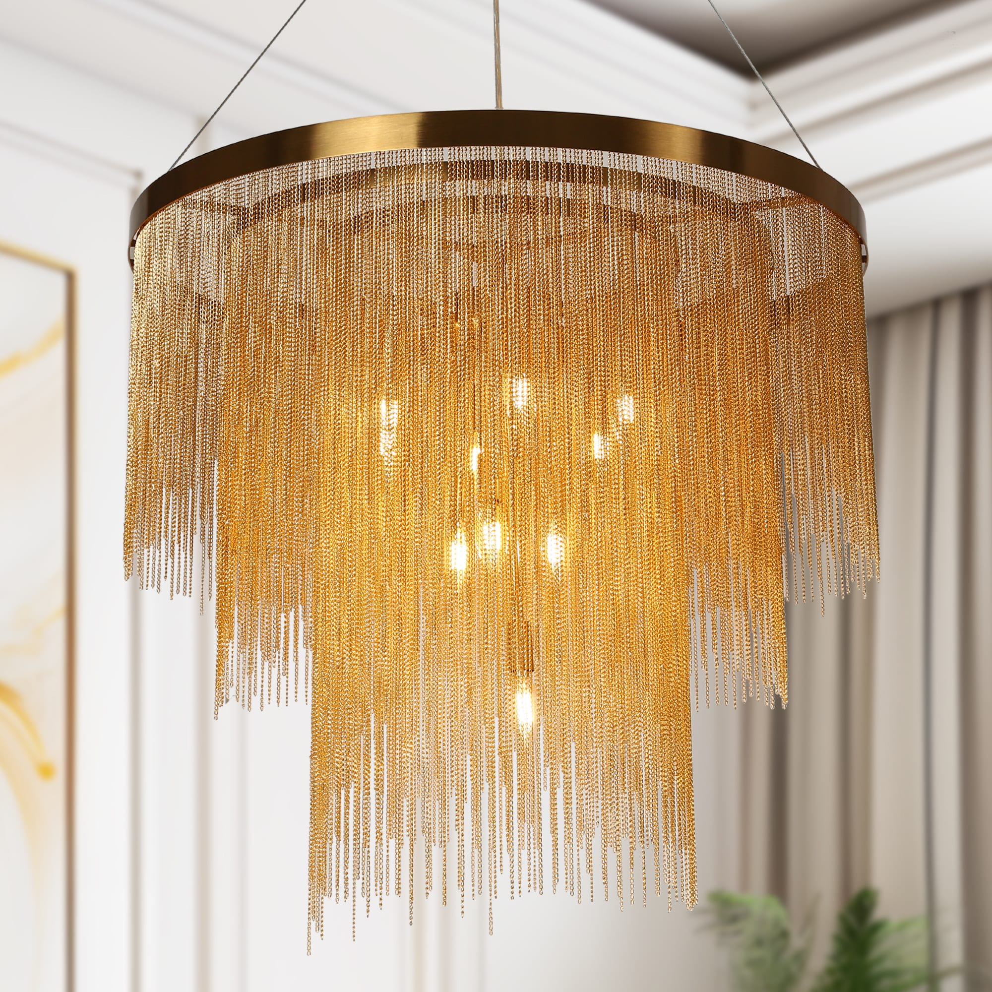 LNC HA05144 Tracienuri Oversized 10 -Light Polished Brass Glam Beaded For Use in Bedrooms, Dining Rooms, Foyers, Kitchens, Living Rooms Chandelier