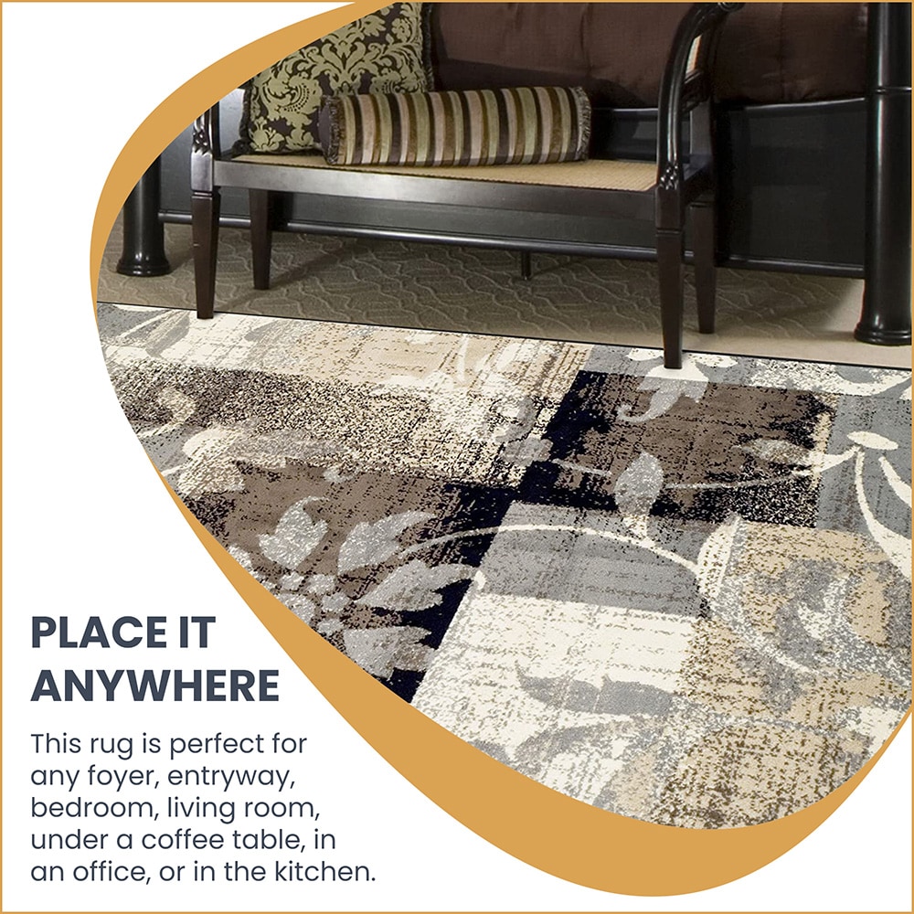 Beige Floral Patchwork 8' x 10' Synthetic Area Rug