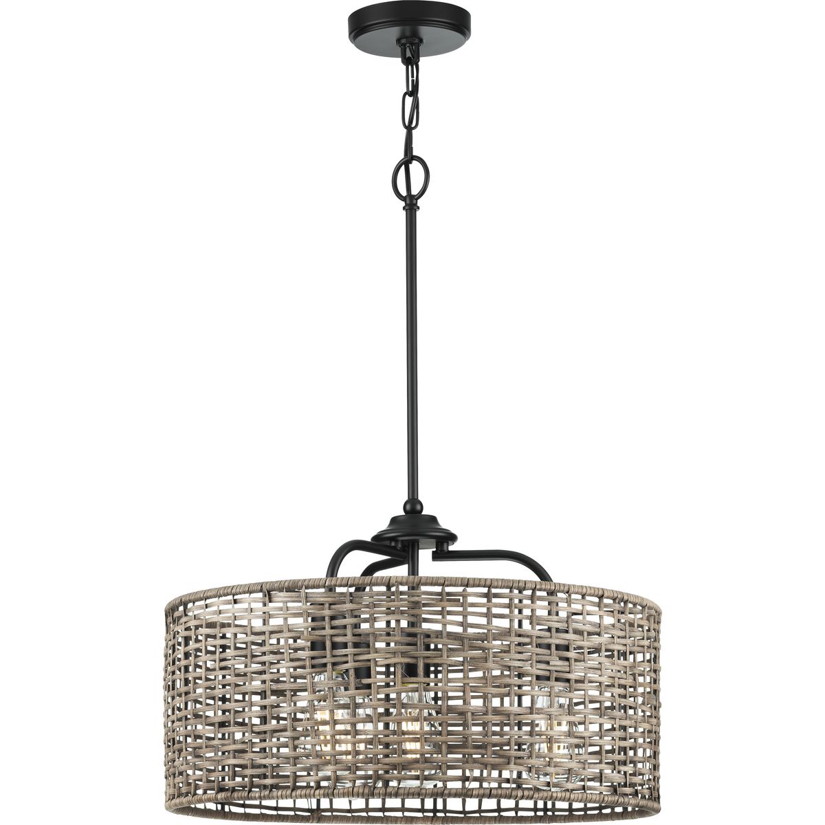 Lavelle 20.5" Matte Black Natural Rattan Drum Pendant Light
