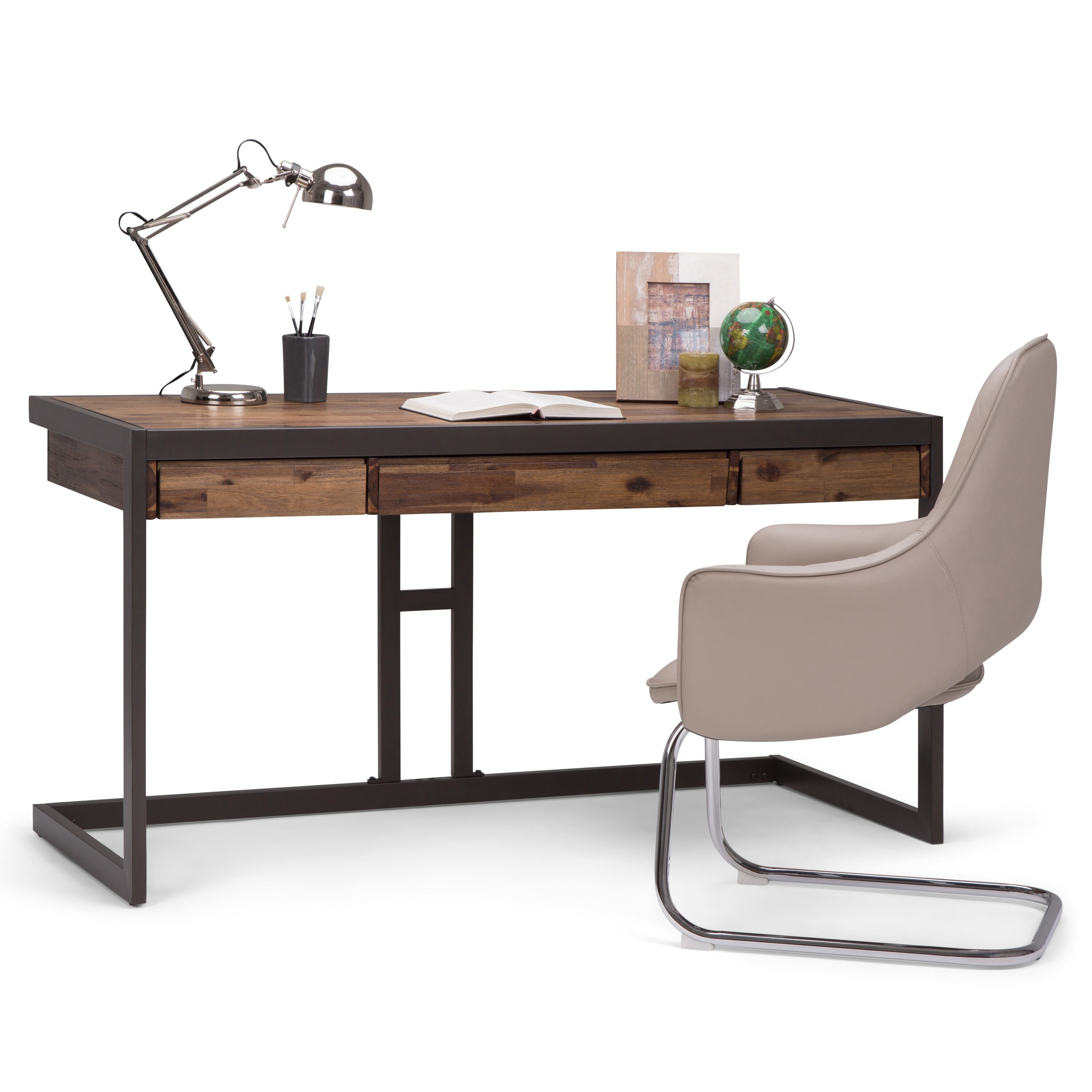 Simpli Home Dylan Solid Wood Industrial 60 in. Wide Writing Office Desk in Black