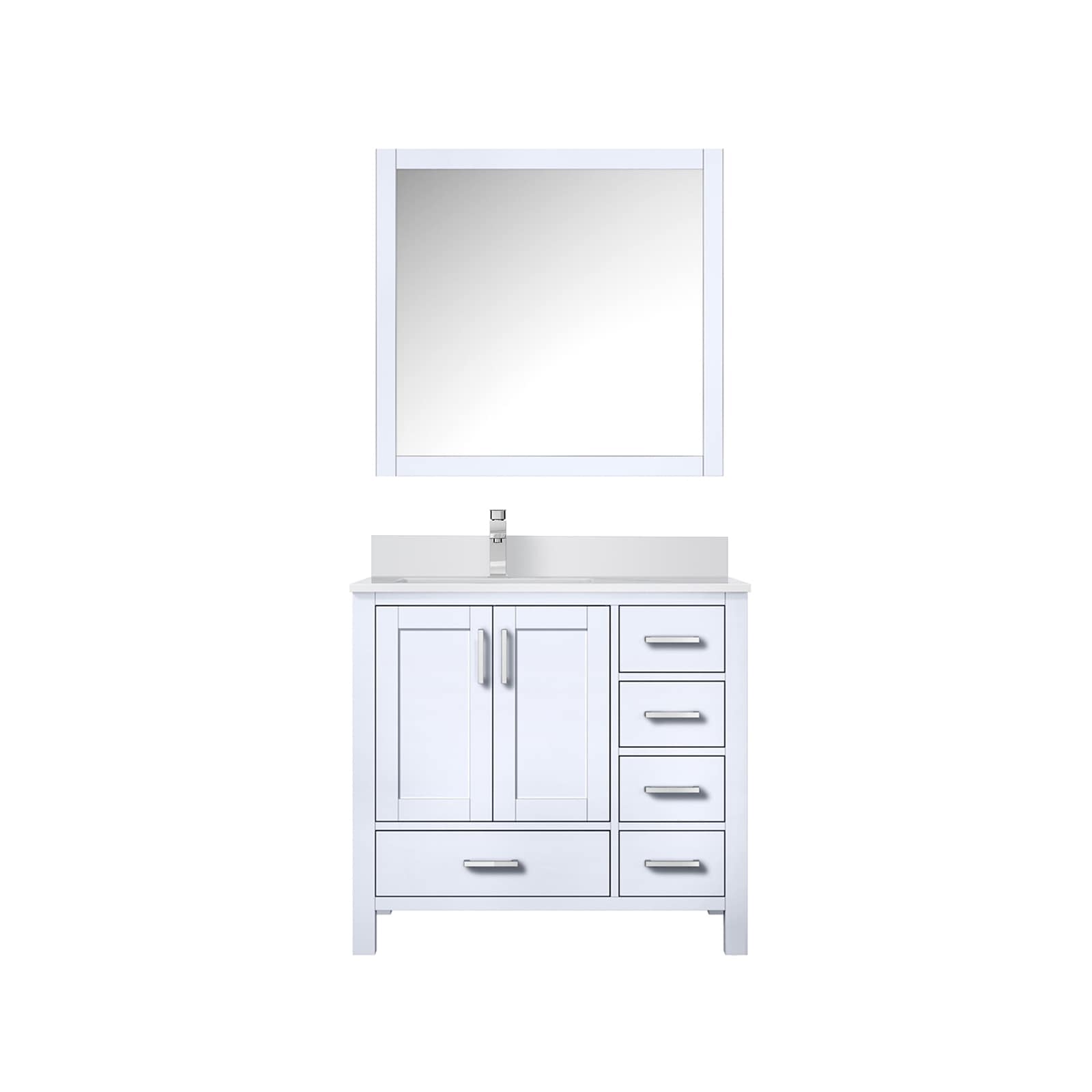 Lexora LVJ36SA311L Jacques 36-in White Undermount Single Sink Bathroom Vanity with White Cultured Marble Top (Mirror and Faucet Included)