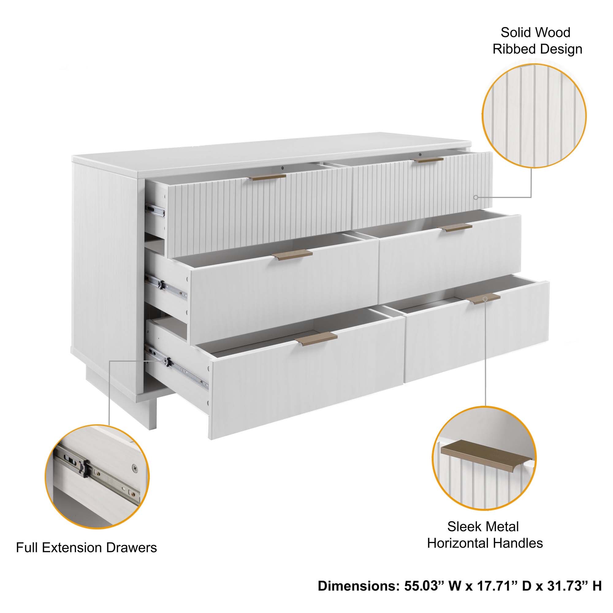 Granville White Double Wide Dresser with Soft Close Drawers