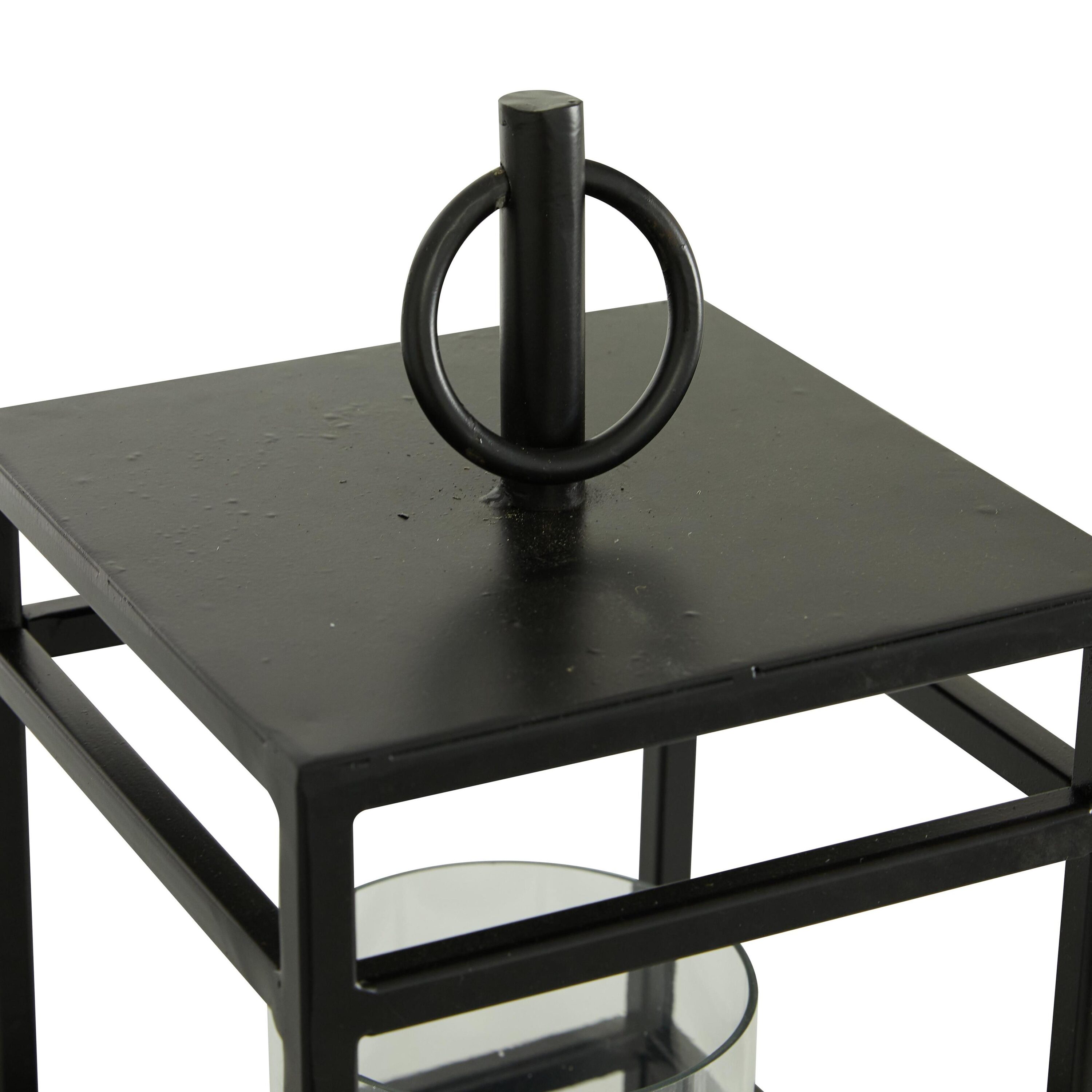 Contemporary Matte Black Metal & Glass Tabletop Lantern