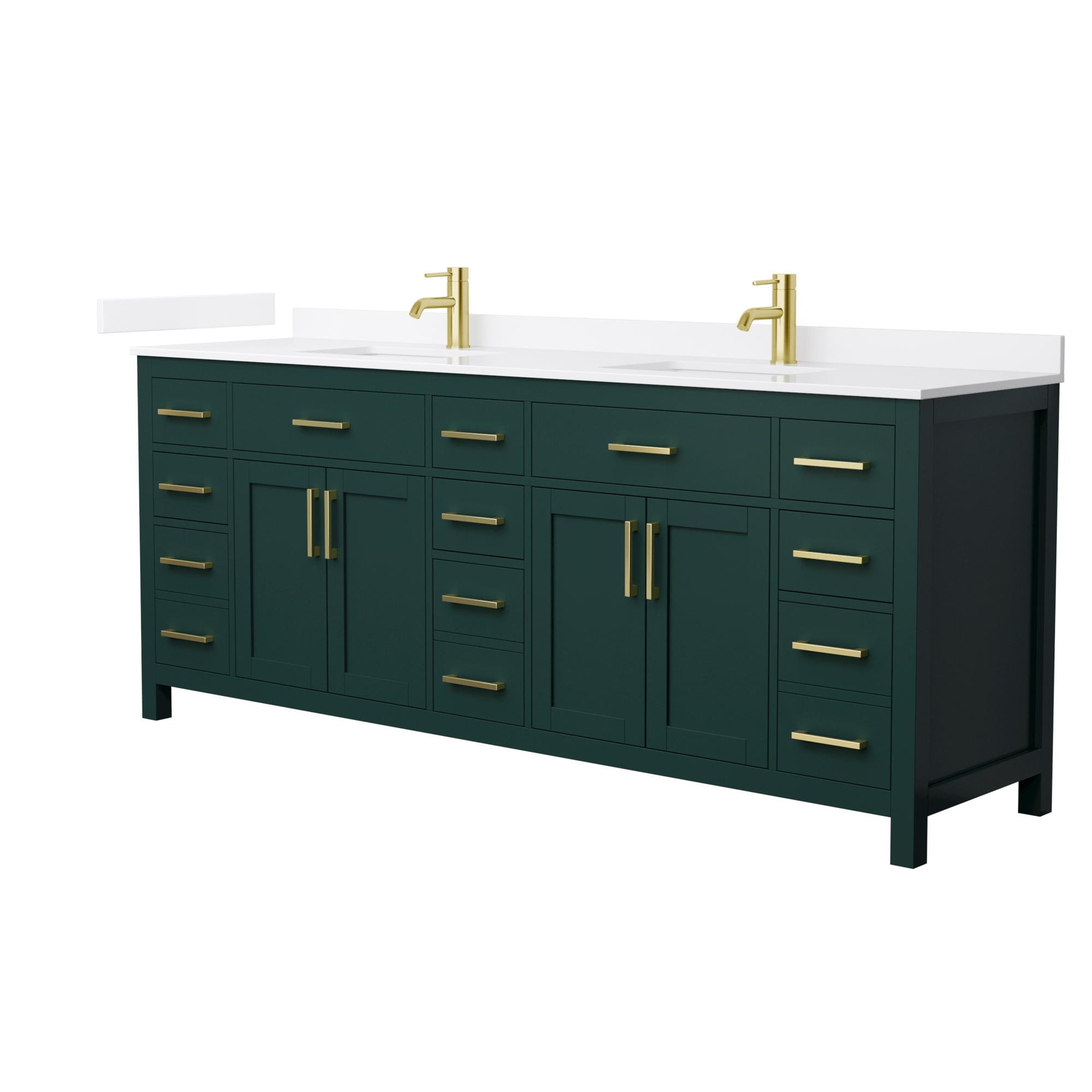 Wyndham Collection WCG242484DGDWQUNSMXX Beckett 84-in Green with Brushed Gold Trim Undermount Double Sink Bathroom Vanity with White Quartz Quartz Top
