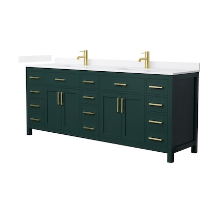 Wyndham Collection Beckett 84-in Green with Brushed Gold Trim Undermount Double Sink Bathroom Vanity with White Quartz Quartz Top