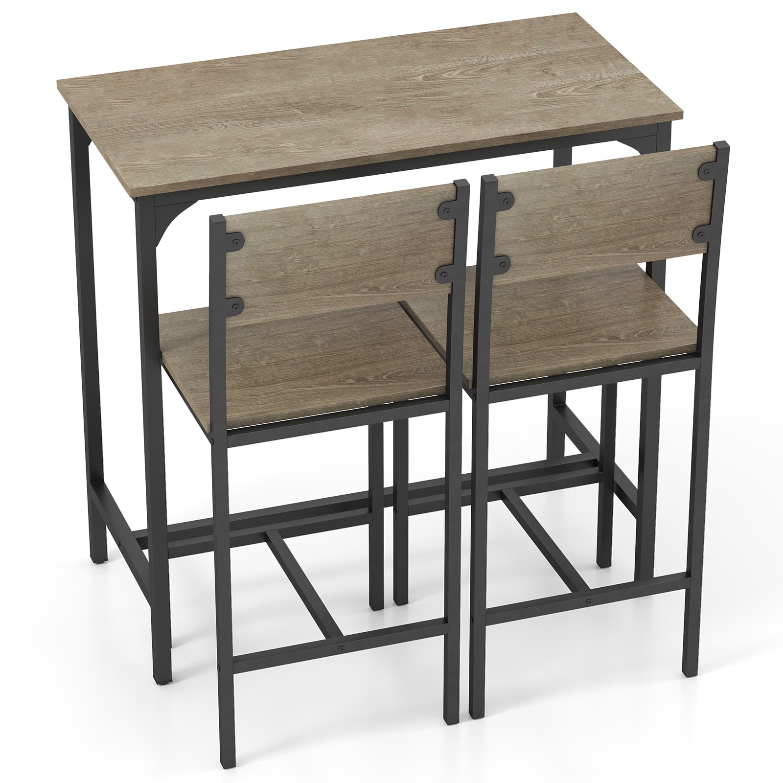 Volenca - 3-Piece Indoor Outdoor Engineered Wood Patio Bar Set with Inclined Backrest and Tuck-Un...