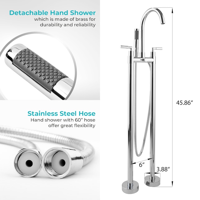AKDY 46-in Chrome 2-Handle Residential Freestanding Bathtub Faucet with Hand Shower AKDY 46-in Chrome 2-Handle Residential Freestanding Bathtub Faucet with Hand Shower