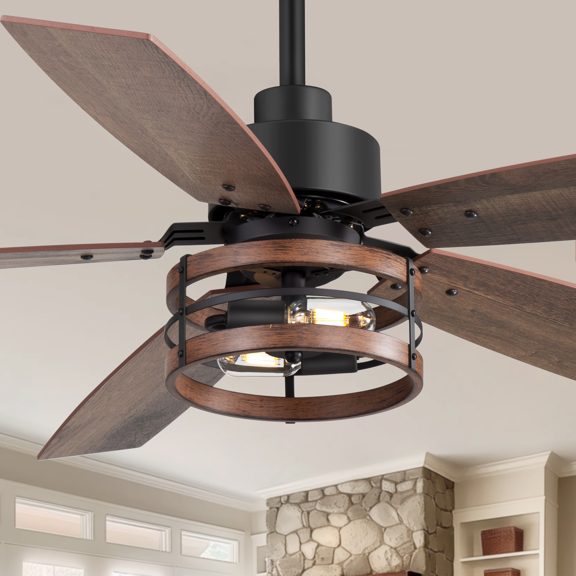 Breezary 29018-BK 52-in Integrated LED Flat Black with Black and Dark Brown Blades Ceiling Fan With Light - Remote Included ( 5 -Blade )