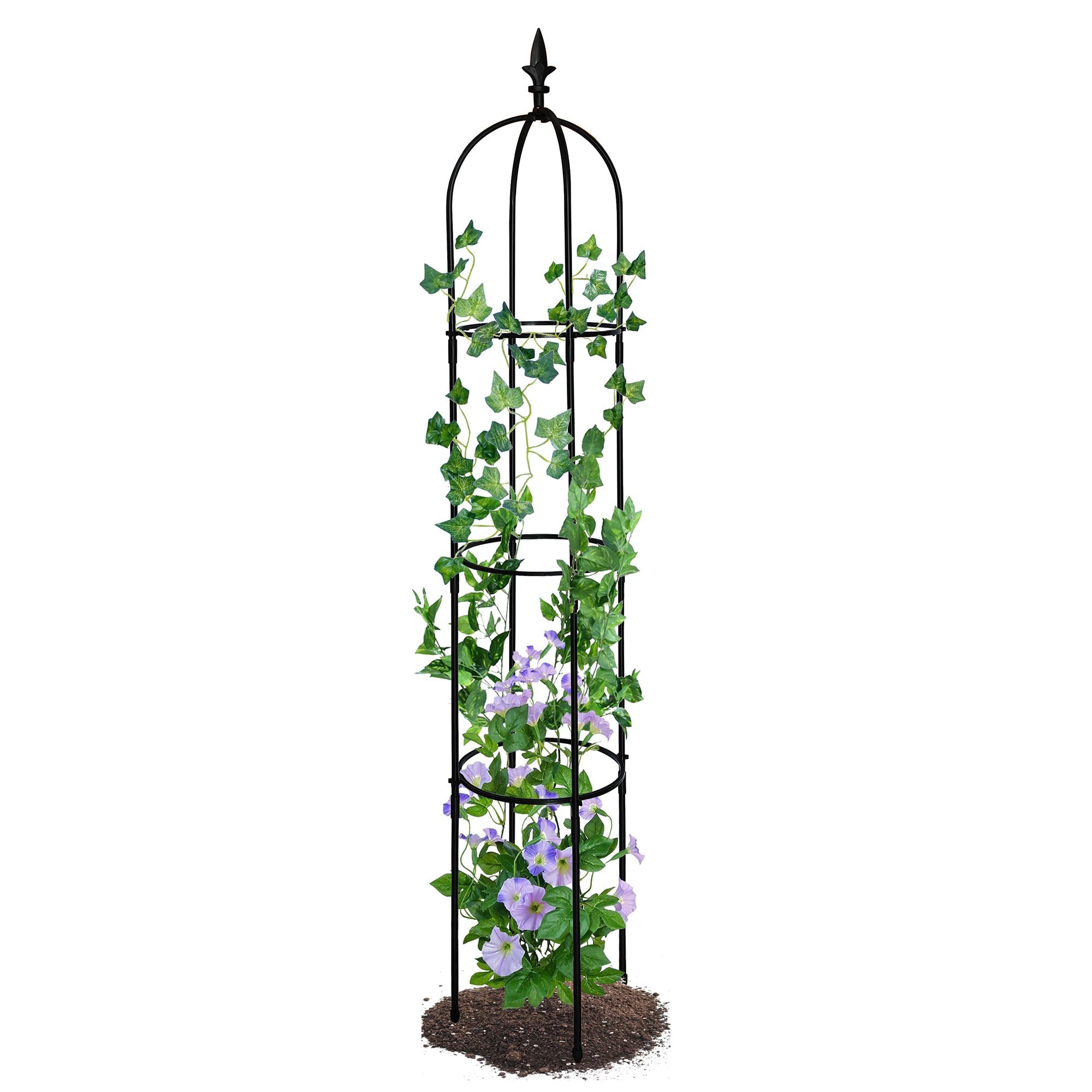 MaseiKar 6.2 ft Black Garden Obelisk Trellis for Climbing Plants Rustproof Plastic Coated Metal Tower Trellis for Roses Vines Tomatoes Indoor Outdoor Plant Support for Patio Planter #DB0103
