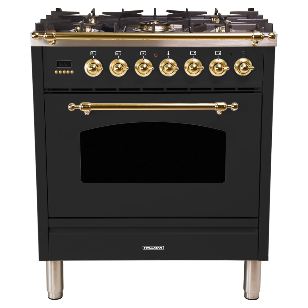 Hallman HDFR30BSMG 30-in Deep Recessed 5 Burners Convection Oven Freestanding Dual Fuel Range (Matte Graphite)