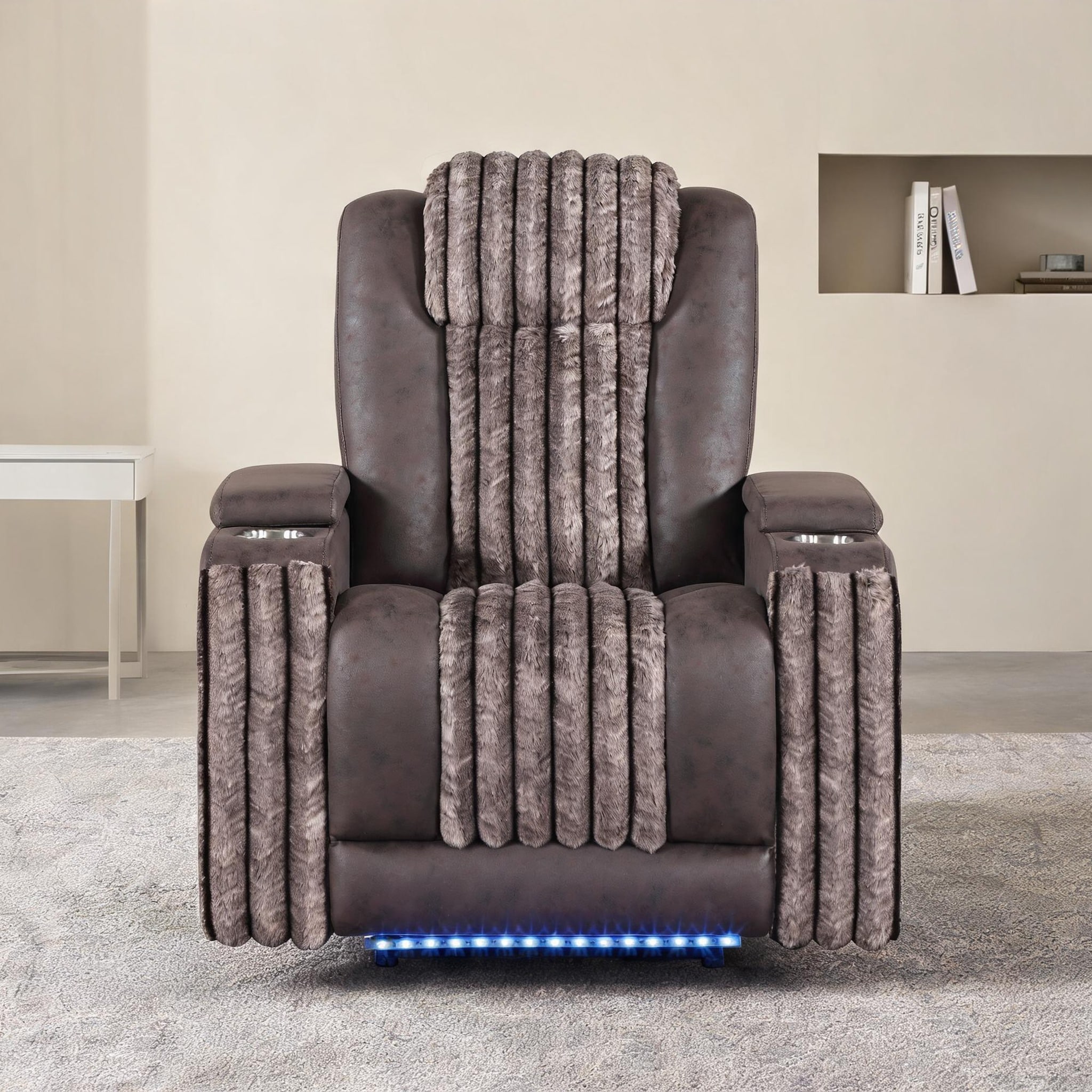 Watnature Wood-Tone Brown Power Recliner with LED Power Headrest Relaxation Seating for Home Theater | M80CKLXLQJKB
