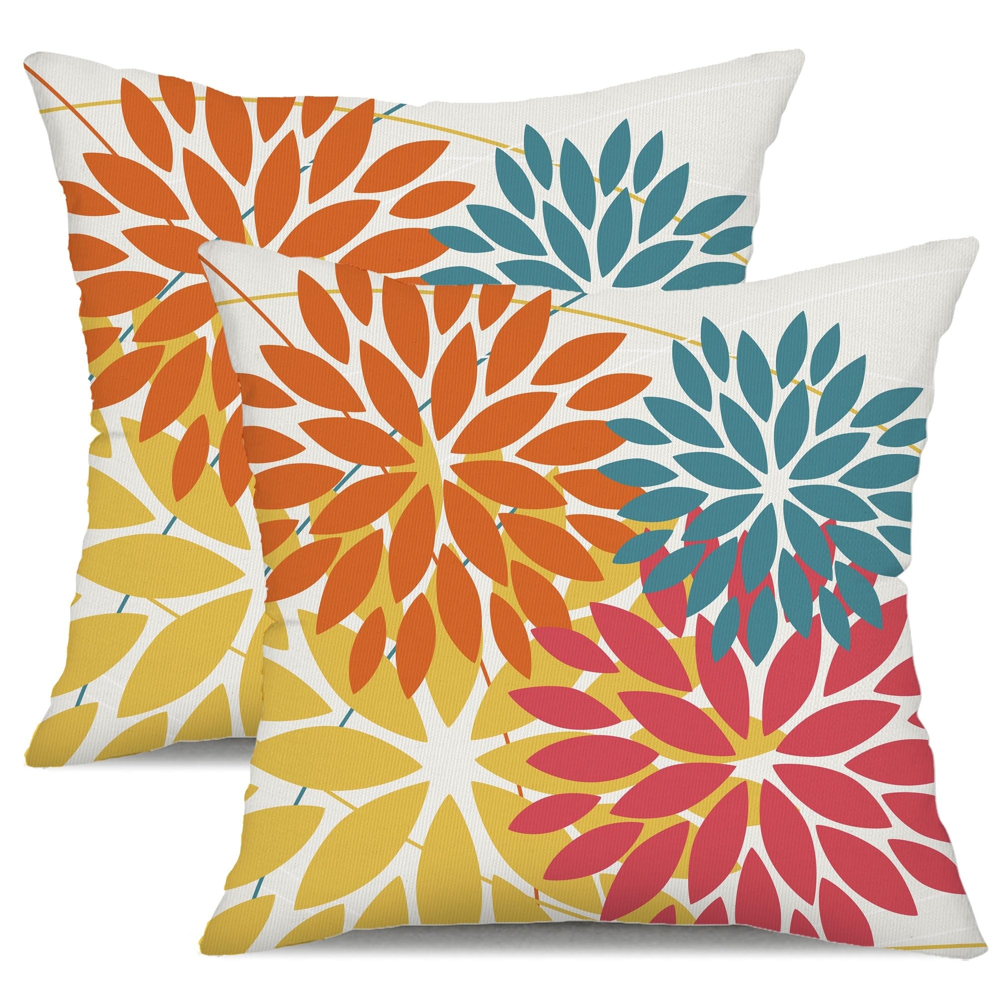 Phewnyzo Outdoor Pillow Covers Set of 2 18x18 Inch Waterproof Orange Yellow Red Flower Decorative for Patio Furniture Garden Couch Soft Polyester #LPW0515W075