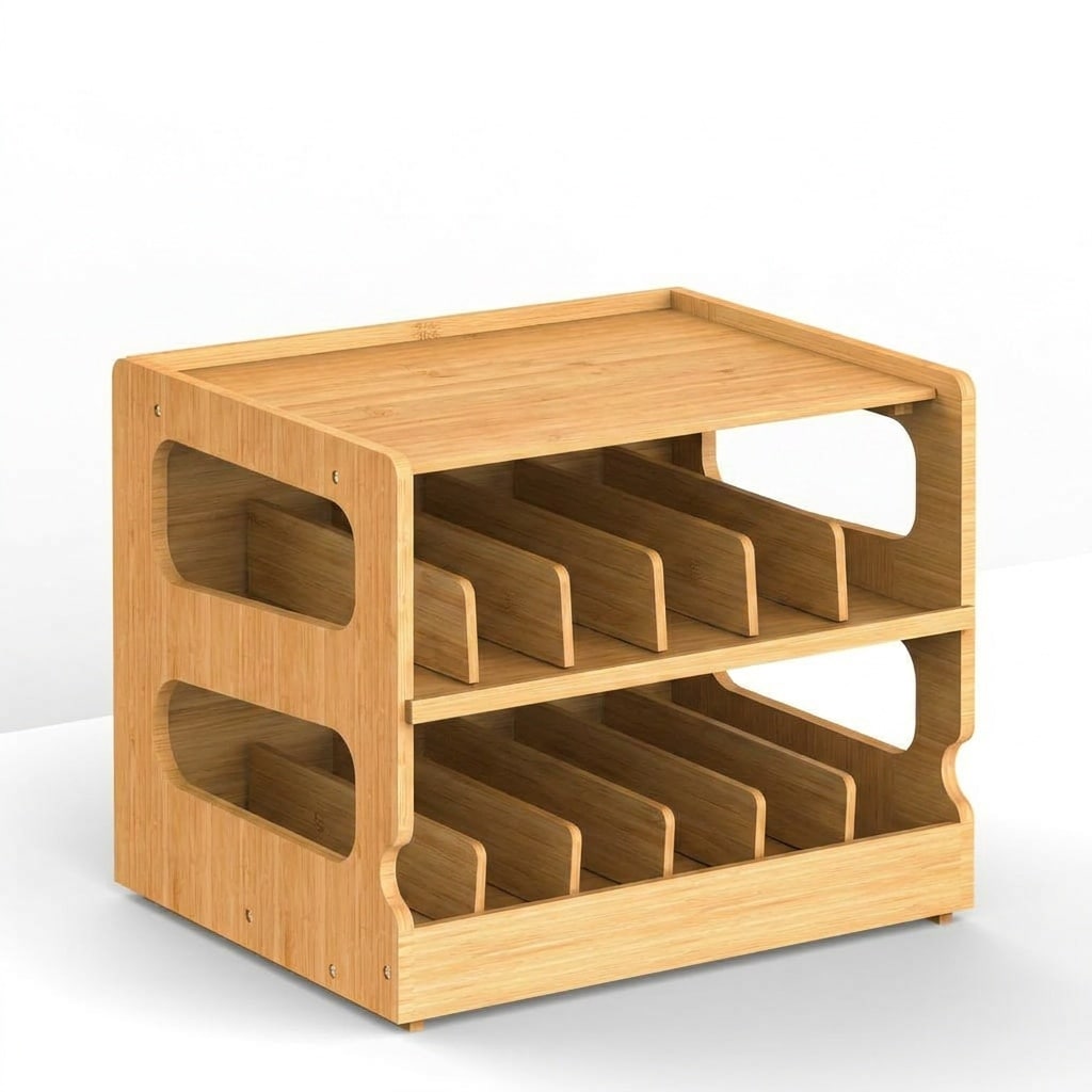 Etokfoks  Natural Bamboo Cat Food Organizer with Stackable 2 Tier Adjustable FIFO Can Dispenser for Pantry Cabinet Storage