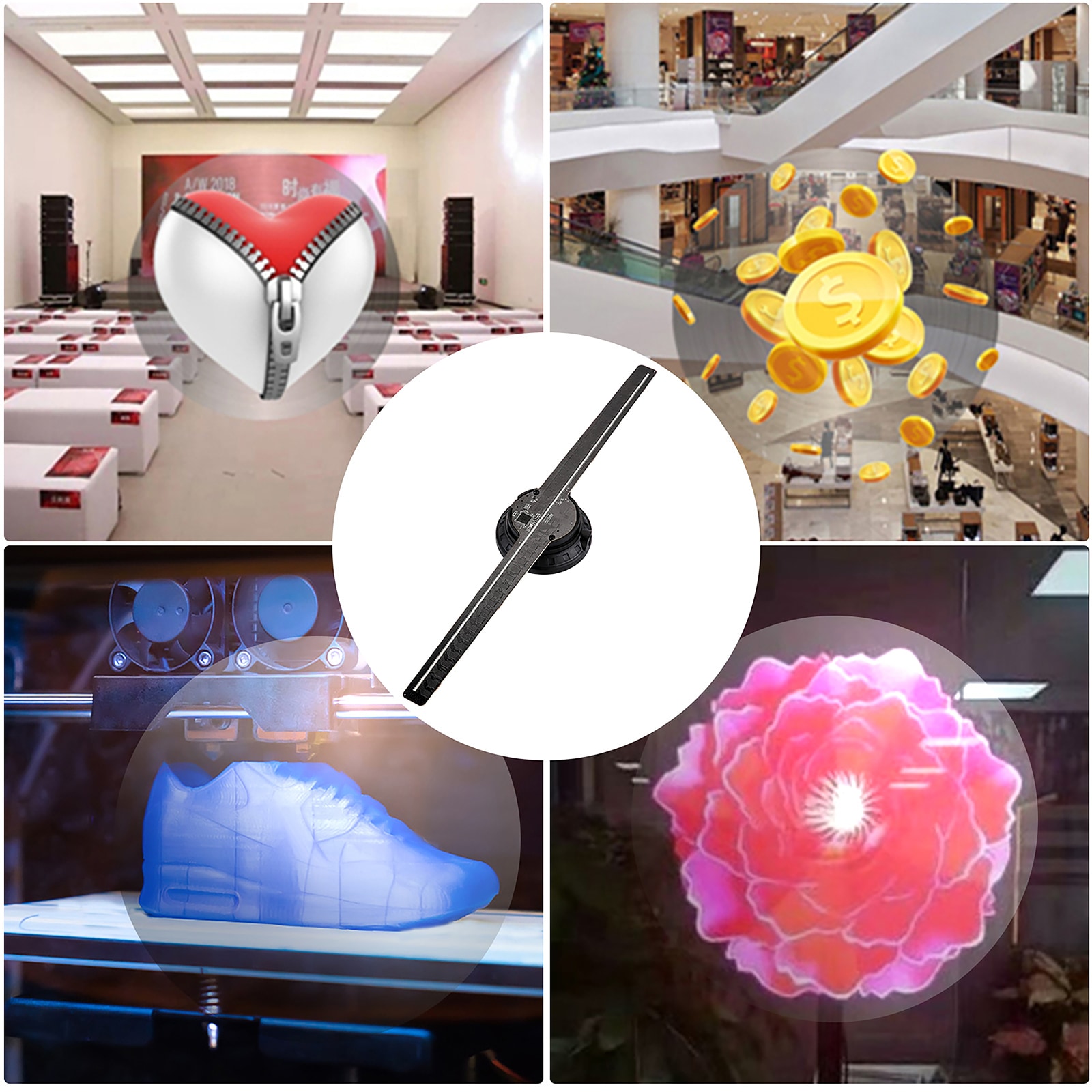 42cm 224 LED WIFI 3D Holographic Projector Display Fan LED Hologram Player  Lamp