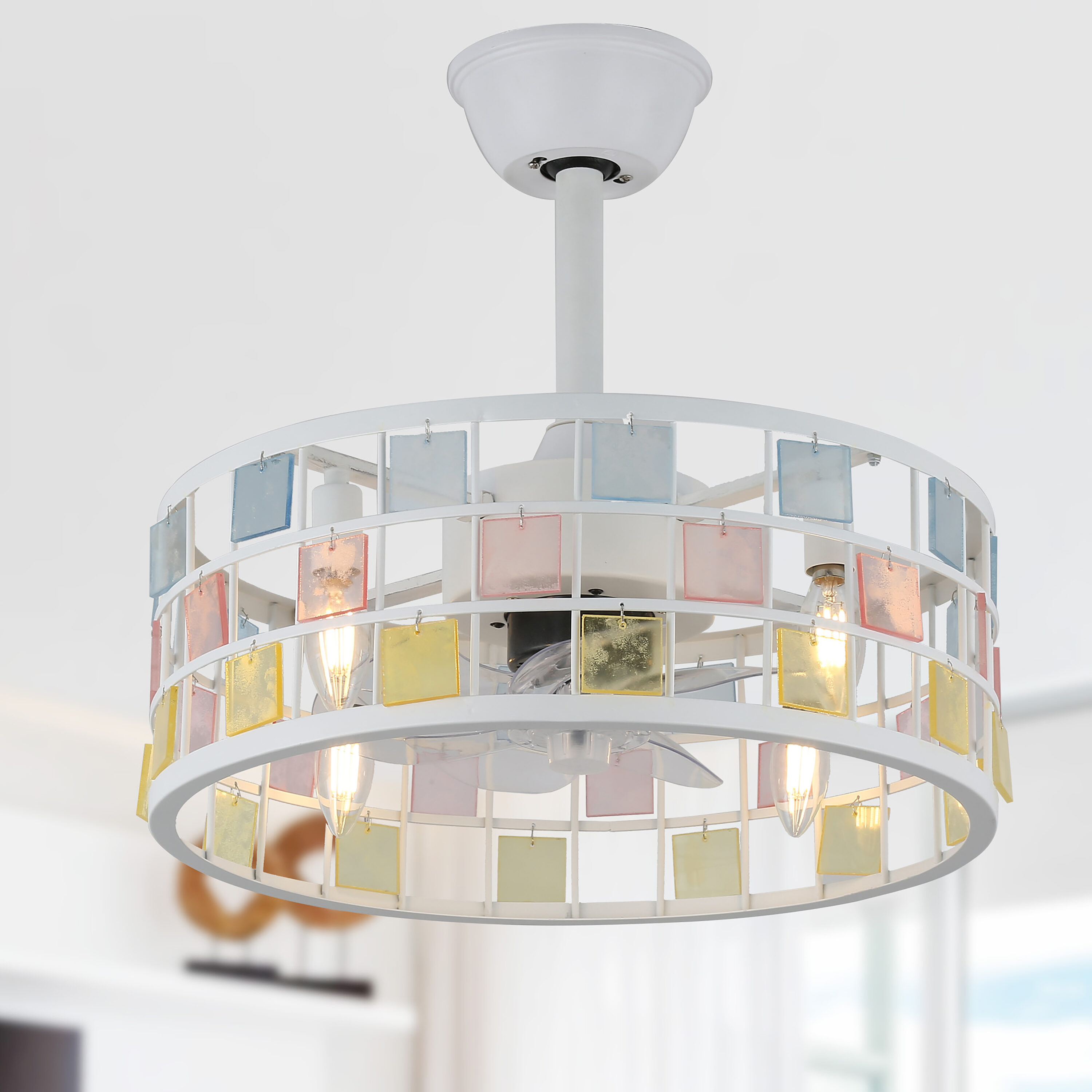 Cusp Barn BD1813-W 18-in White with ABS Plastic Blades Fandelier Ceiling Fan Without Light - Remote Included ( 8 -Blade )
