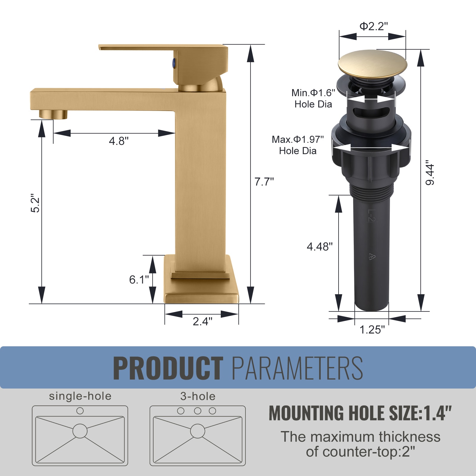 WOWOW 1115A3G-LW Lavatory-Faucets - View #3