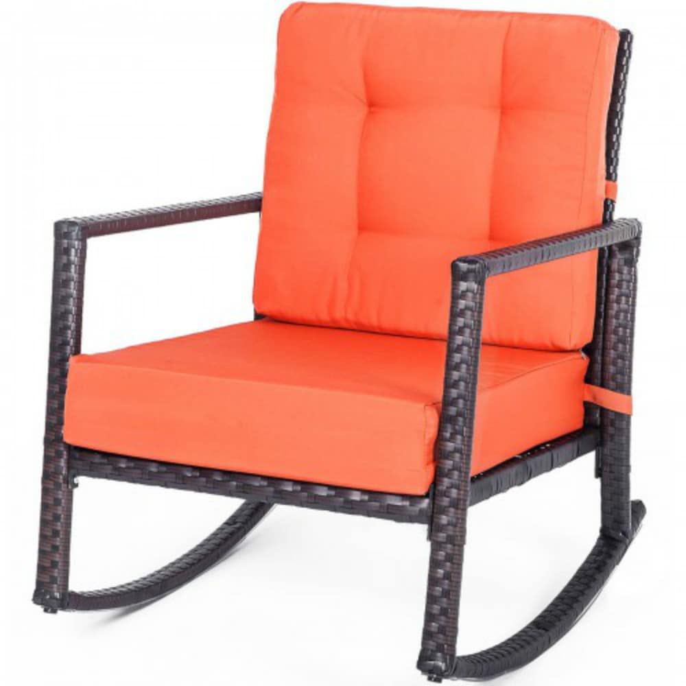 CASAINC TM-PP189961AAG Wicker Black Steel Frame Rocker Rocking Chair with Orange Cushioned Seat