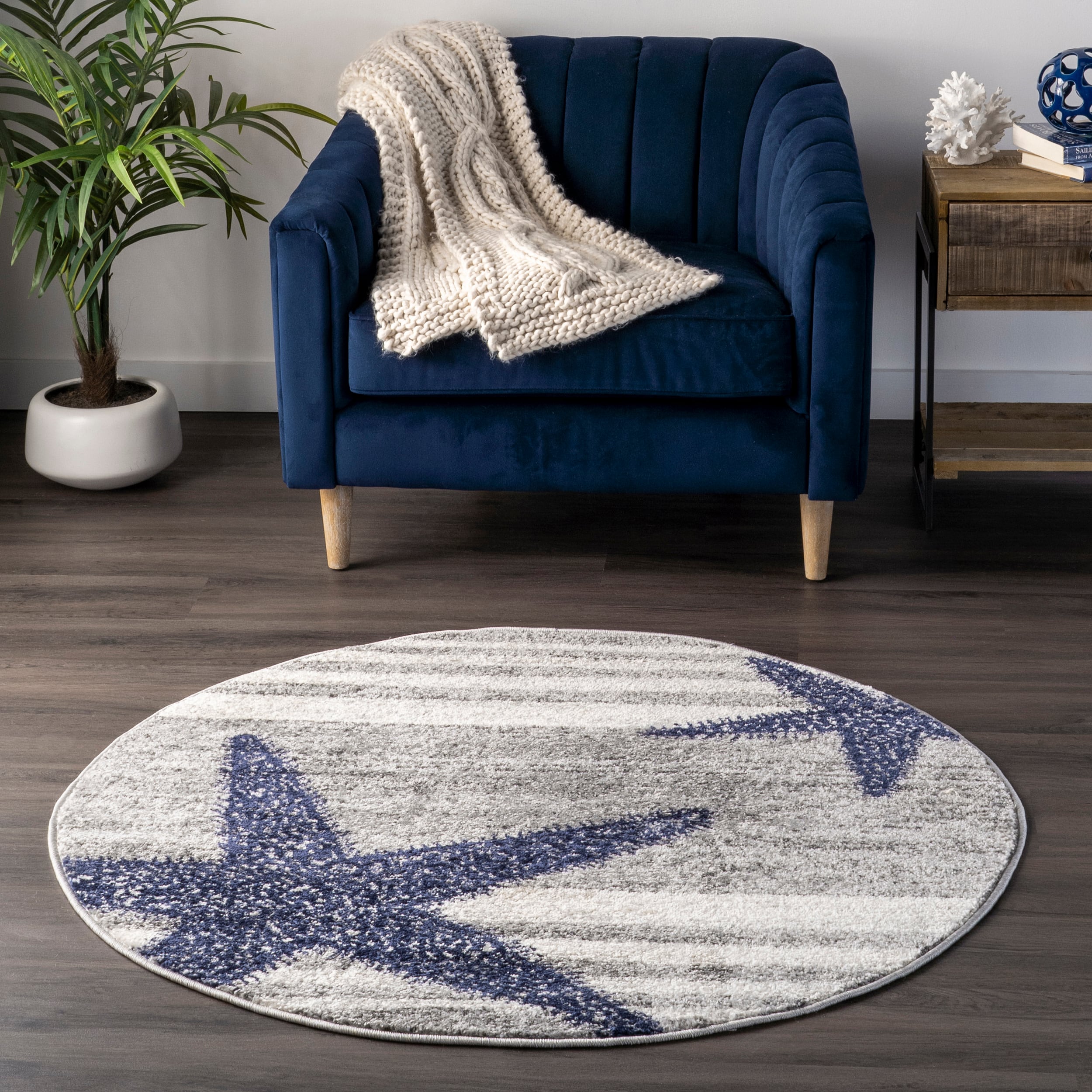 nuLOOM BDTP02A-R404 4 x 4 (ft) Loomed Polypropylene Grey Round Indoor Geometric Area rug