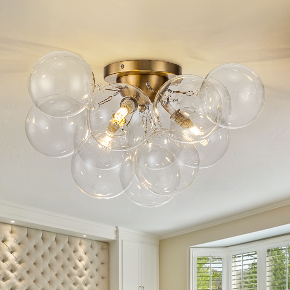 Zicbol 18.1-in Satin Brass Indoor 3 -Light Semi-flush Mount Light with Clear Glass