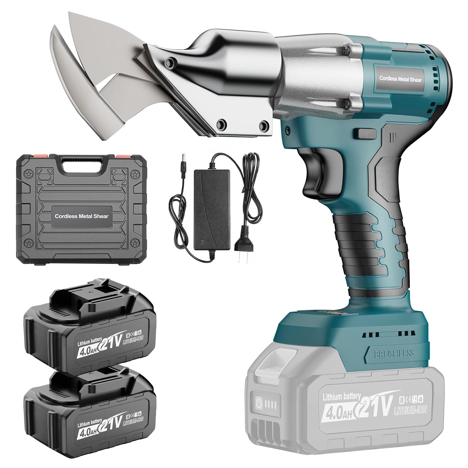 HARDELL Cordless Brushless Sheet Metal Cutter with 360-Degree Rotating Head Variable Speed 800W Motor and 2x4.0Ah Batteries for Cutting Steel Iron and Stainless Sheet up to 2mm