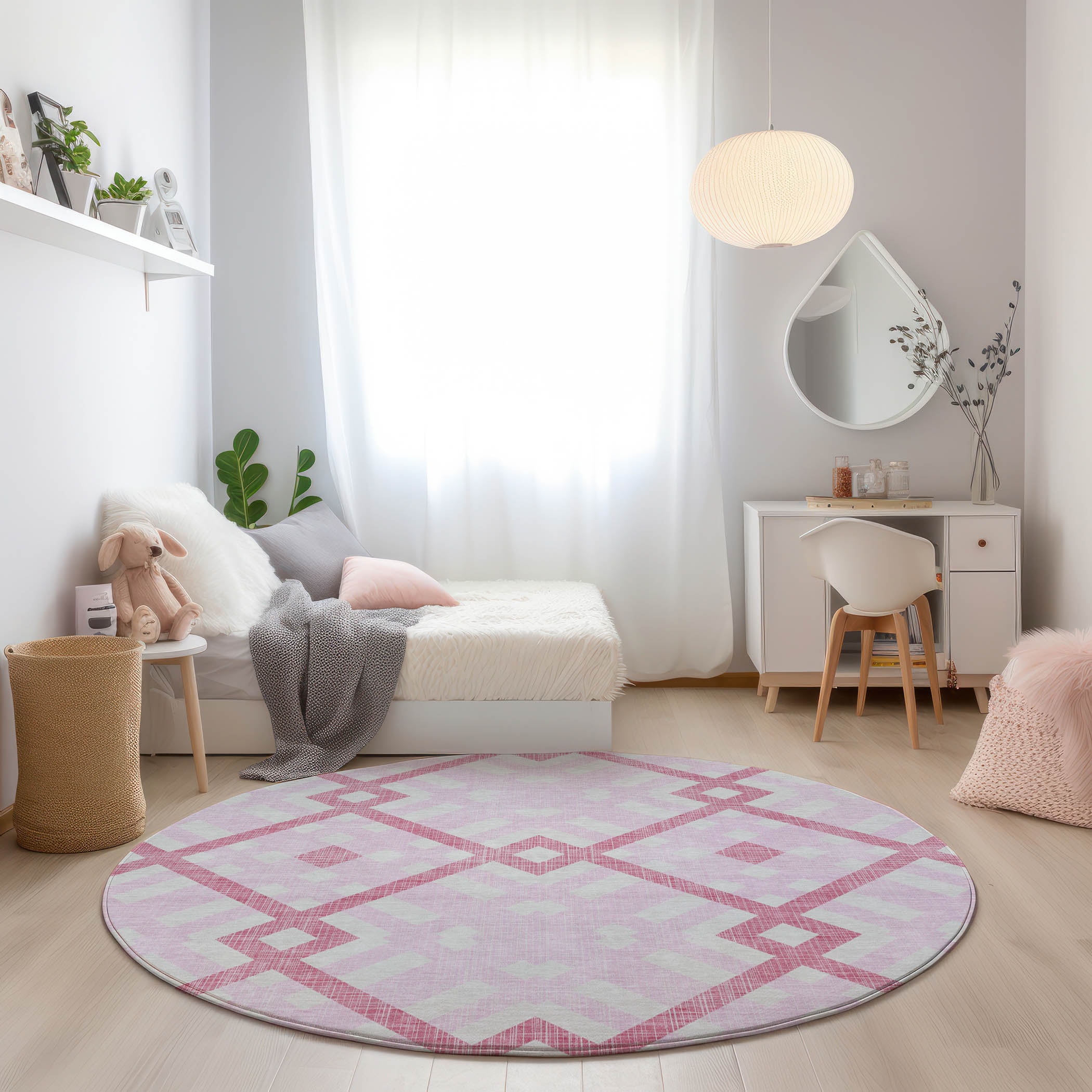 Addison Rugs ACN616PI8RO Chantille ACN616PI 8 x 8 (ft) Polyester Pink Round Indoor/Outdoor Abstract Machine washable Area rug
