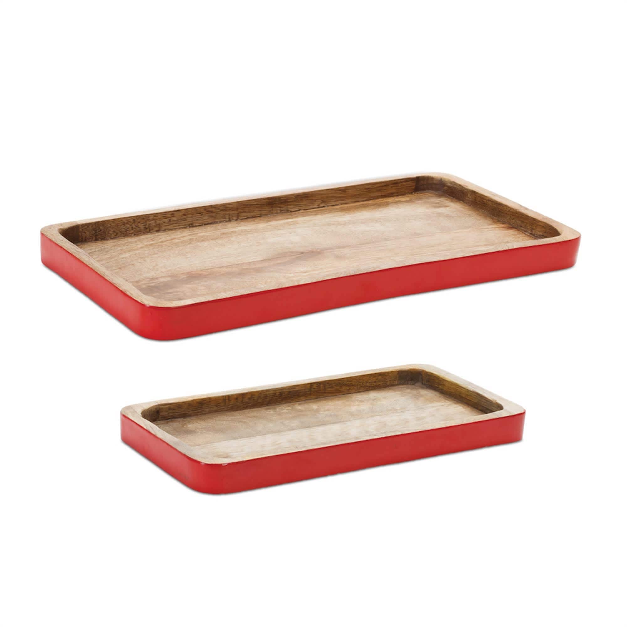 Melrose International 90221DS Tray Set of 2 12L x 6W 16L x 8H Wood