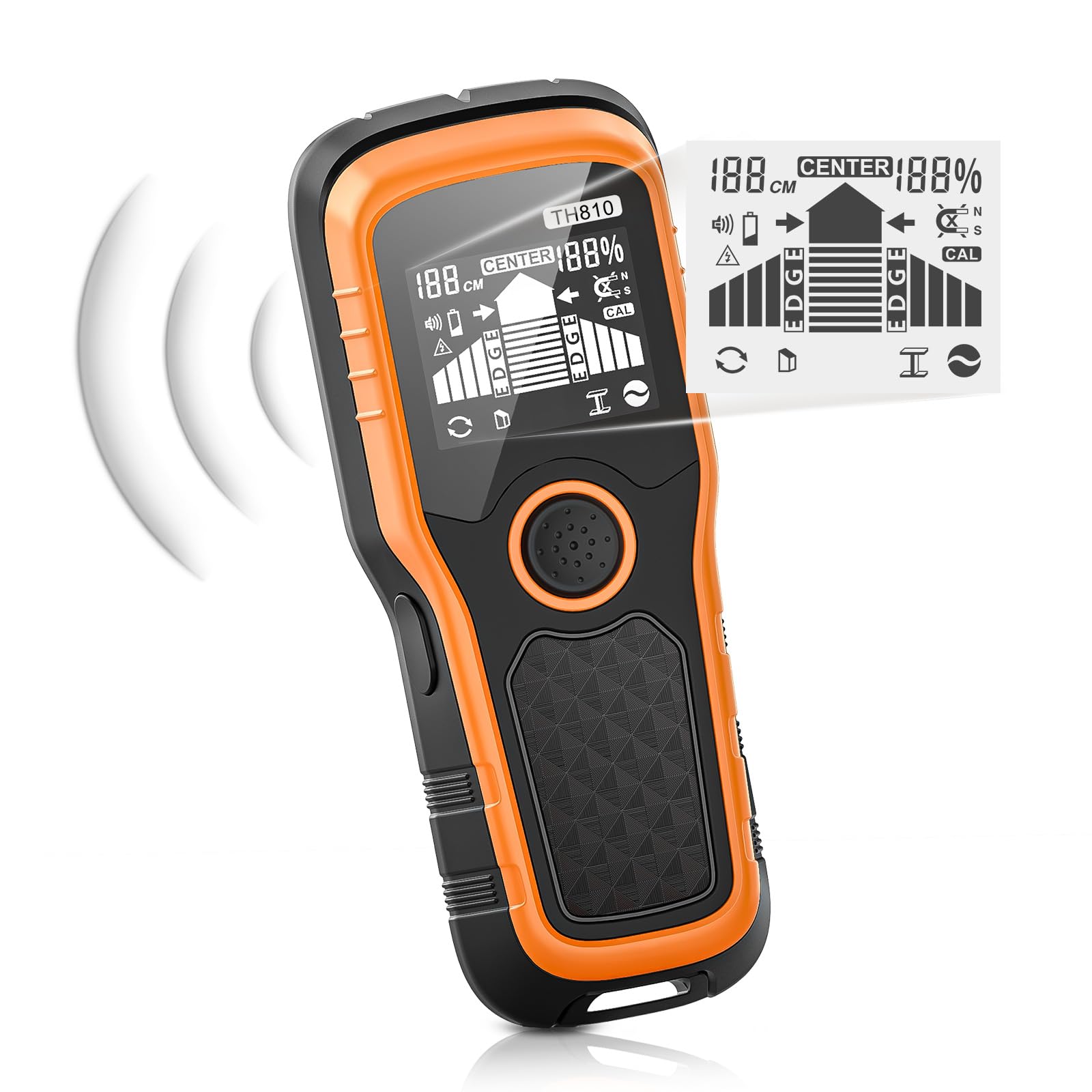 Linder Group Inc Stud Finder Wall Scanner 6 in 1 Multifunction LCD Display Accurate Detection for Wood Metal Deep Metal Live AC Wires Signal Scan Orange