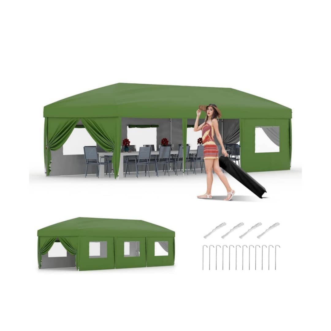 Qeetex KL-PHO-33TG5KBW 10X30 Pop Up Canopy Total Enclosure System 8 Sidewalls Commercial Grade Shelter 3 Height Settings All Inclusive Anchoring Roller Bag for Fairs Festivals Markets