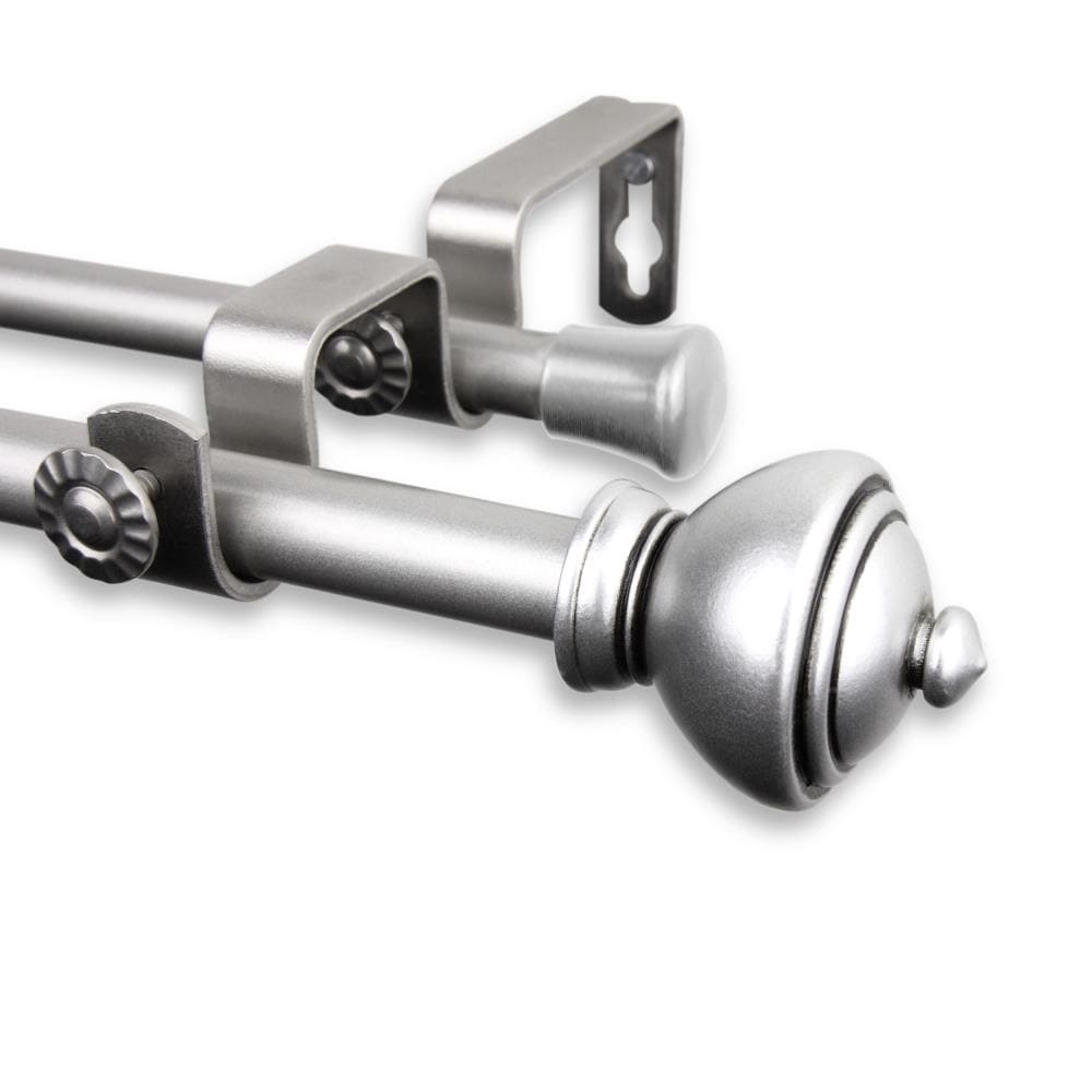 Hart & Harlow L5707-285D 5/8-in Sanders 28-in to 48-in Satin nickel Steel Double curtain rod with Finials