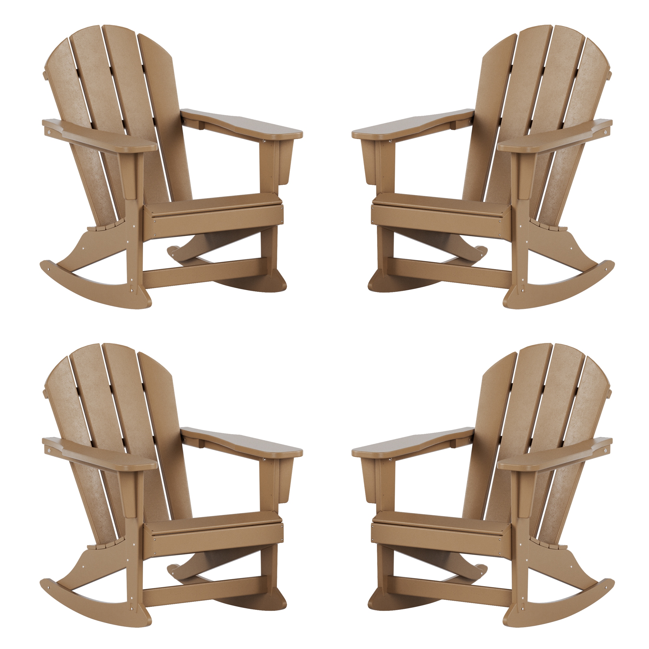 Westin Furniture 2001-RC-WW4 Laguna Set of 4 Weathered Wood HDPE Frame Rocking Chair with Slat Seat