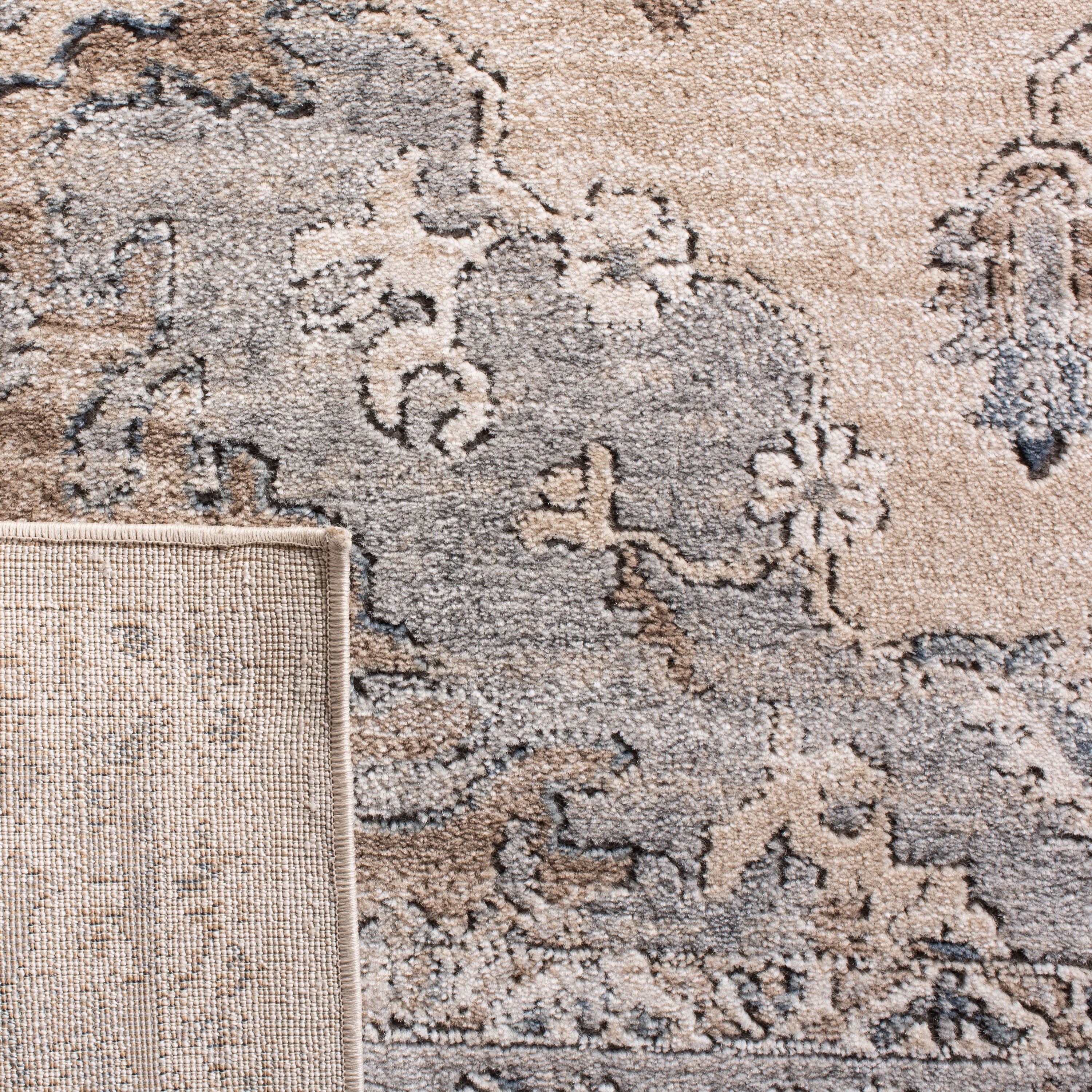 Beige and Gray Floral Medallion 8' x 10' Area Rug