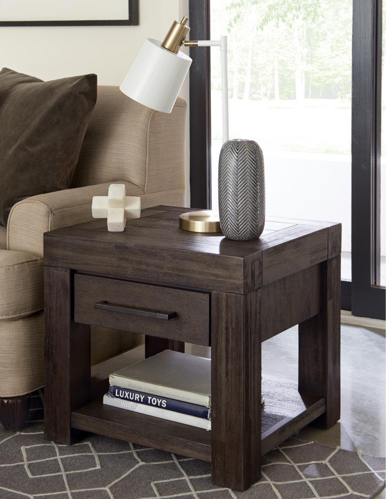 Modus Furniture 3H5722 Heath 24-in W x 22-in H Basalt Gray Wood Veneer Modern End Table with Storage Fully Assembled