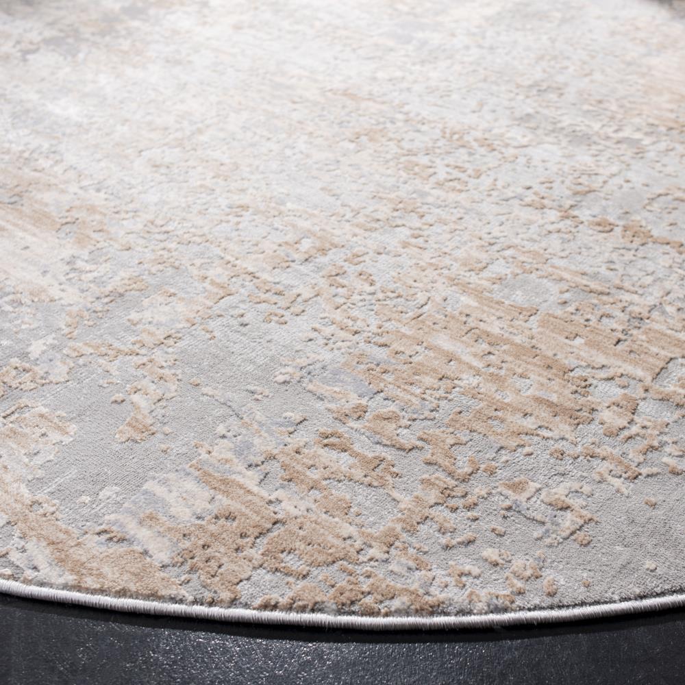 Beige and Gray Round Abstract Synthetic Area Rug