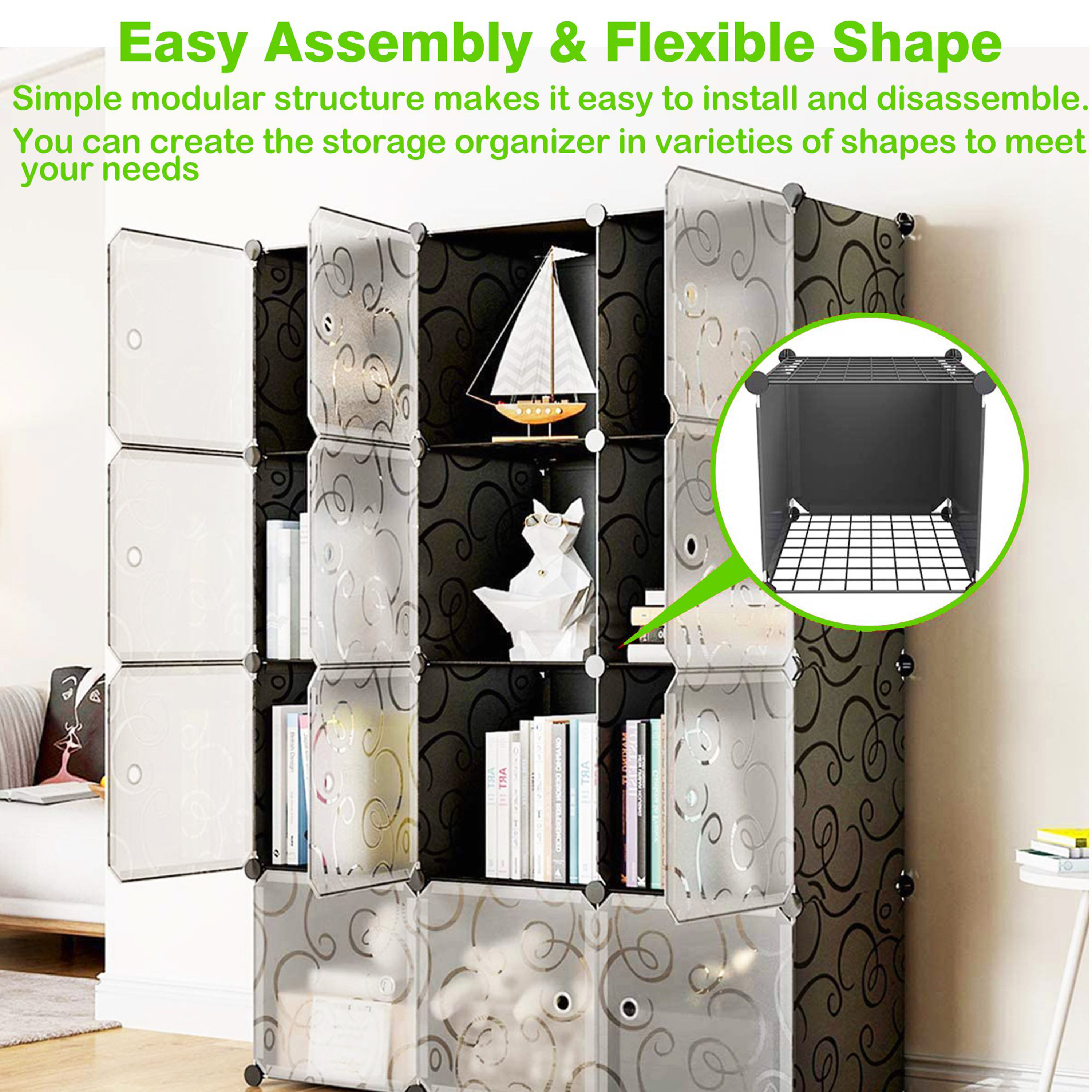 12-Cube Shelves Organizer,Stackable Storage Bins, Modular Bookcase