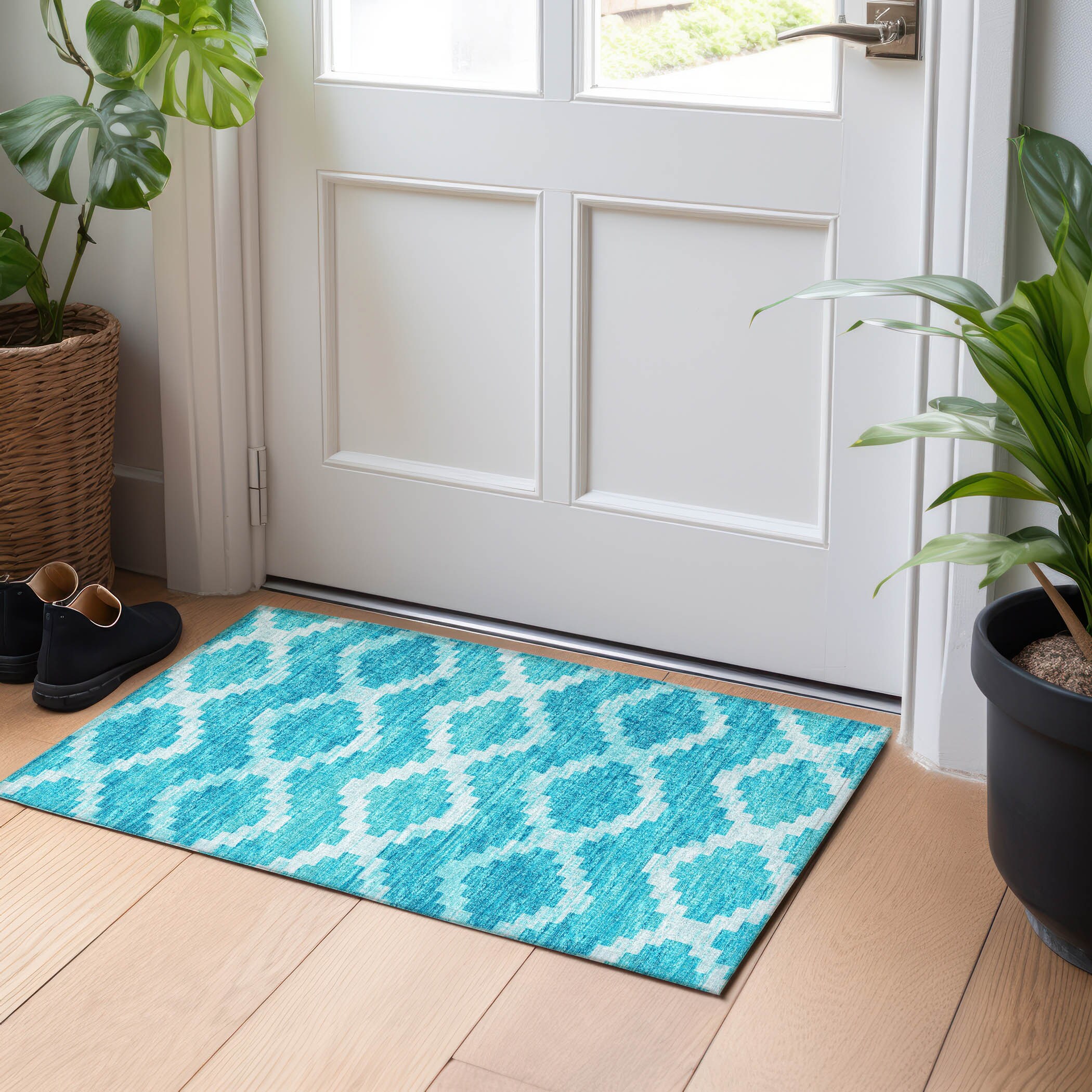 Addison Rugs AMF115TU20X30 Mayfield AMF115TU 2 x 3 (ft) Loomed Polyester Turquoise Rectangular Indoor Geometric Machine washable Area rug