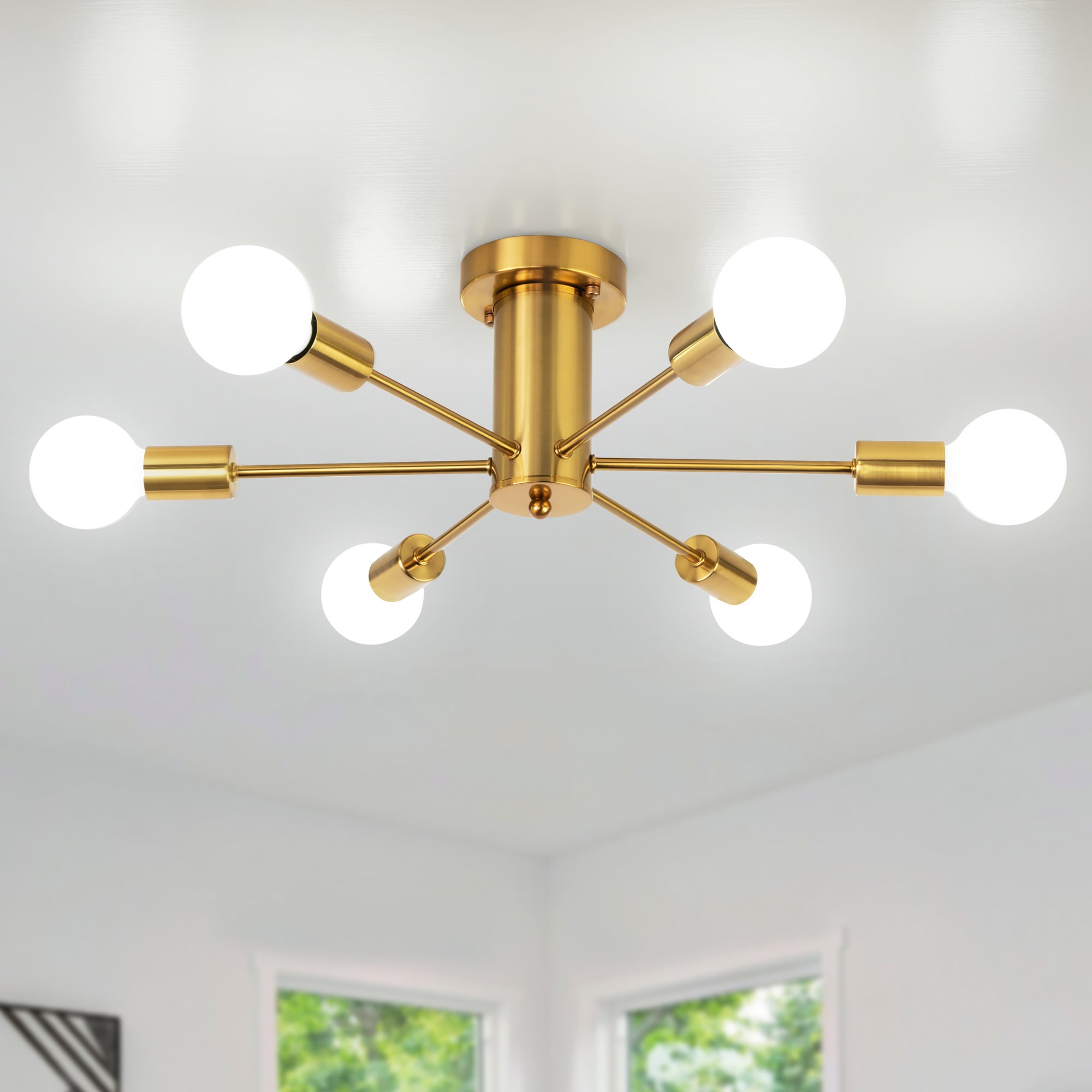 Zjvaive 21.81-inch 6-Light Contemporary Gold Semi-Flush Mount Light for Multiple Spaces