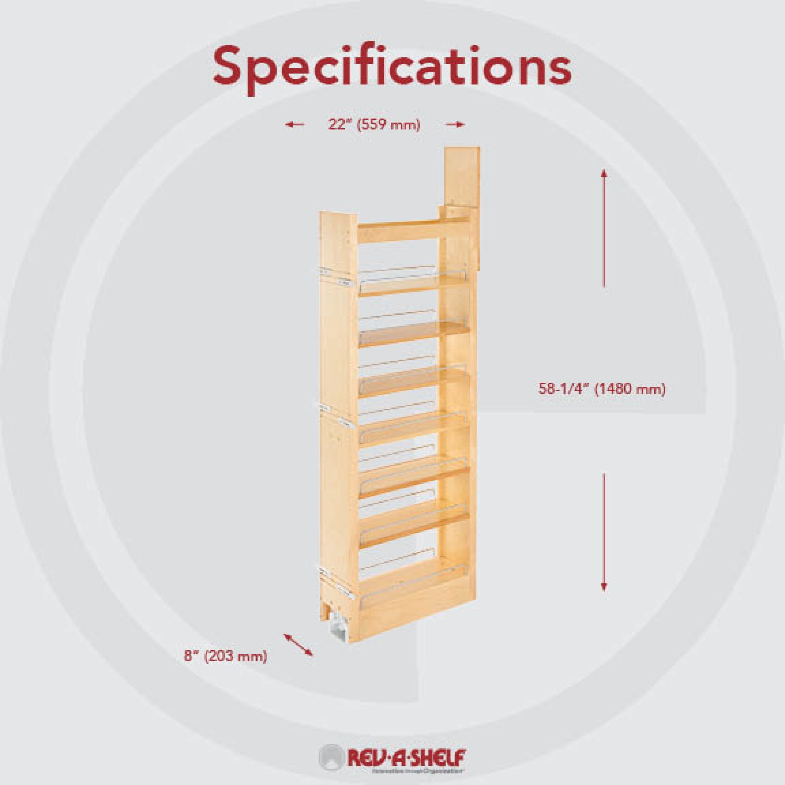  Rev-A-Shelf 448-TP58-14-1 Full Extension 6 Shelf Cabinet Pantry  Drawer Organizer with Soft Close, Adjustable Shelves, and Chrome Rails,  Natural Maple : Home & Kitchen