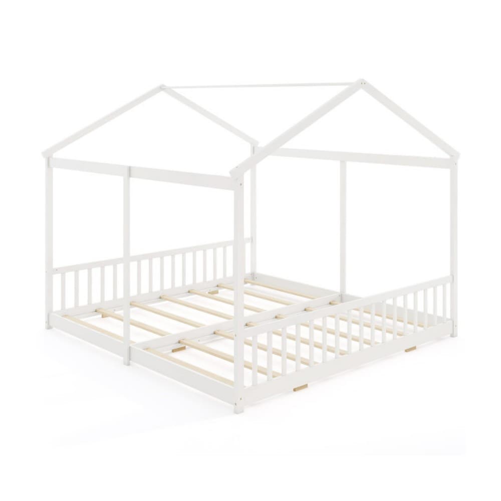 Fenbeli Double Floor Bed for Twins with House Style Design and Safety Guardrails for Two Kids