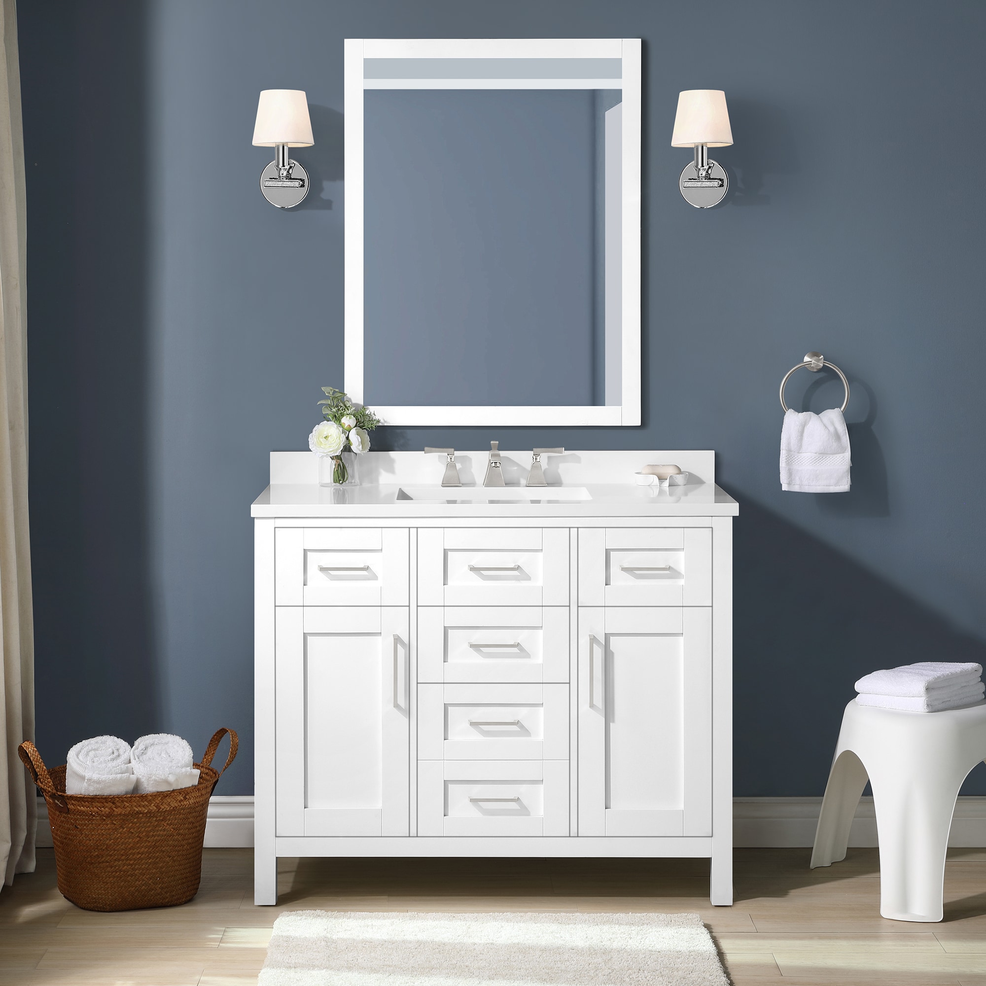 OVE Decors Tahoe 42-in White Undermount Single sink Bathroom Vanity with White Engineered stone Top (Mirror Included) #15VKC-TAH342-007