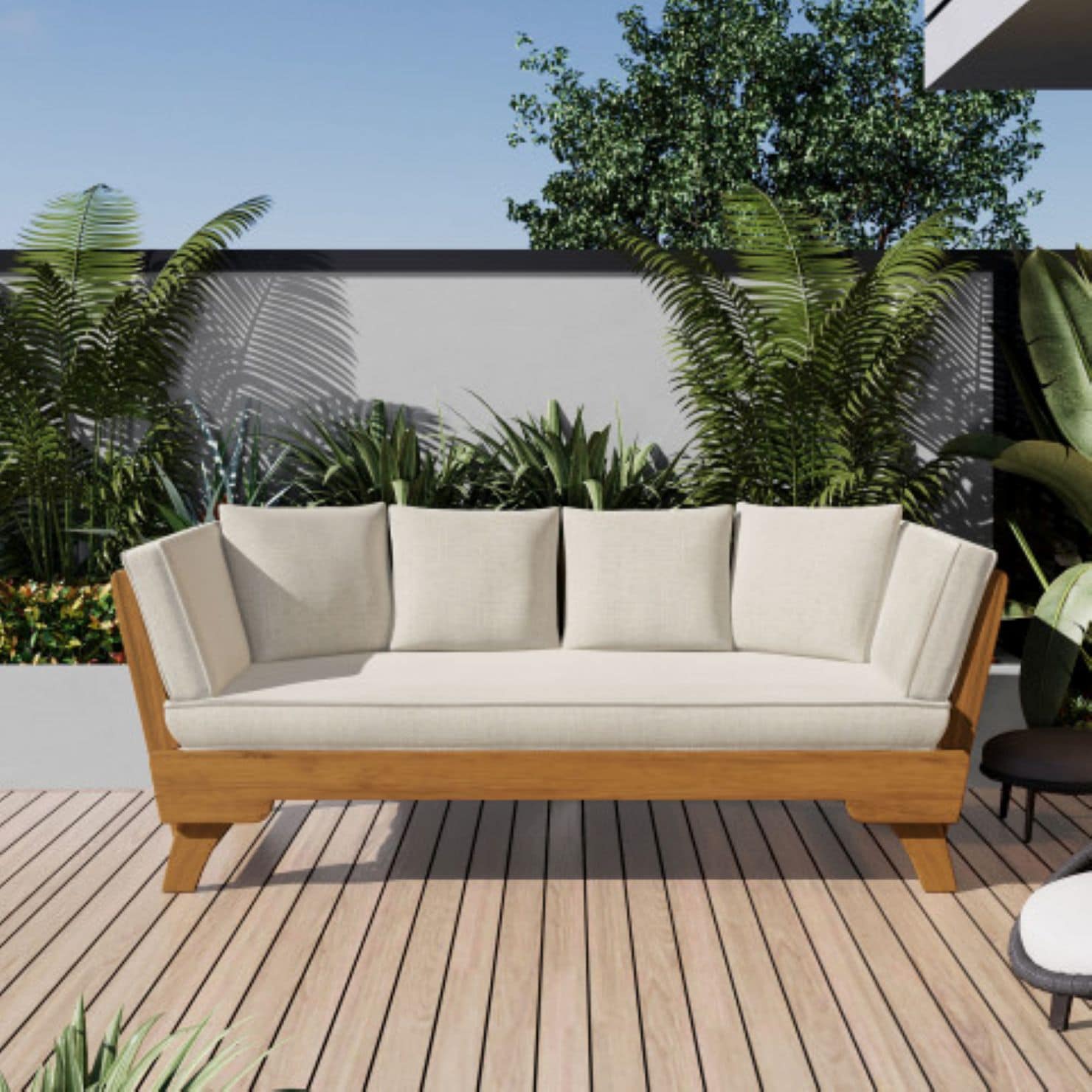Christopher Knight Home Ottavio Outdoor Daybed with Cushions-Teak Finish+Beige Cushion