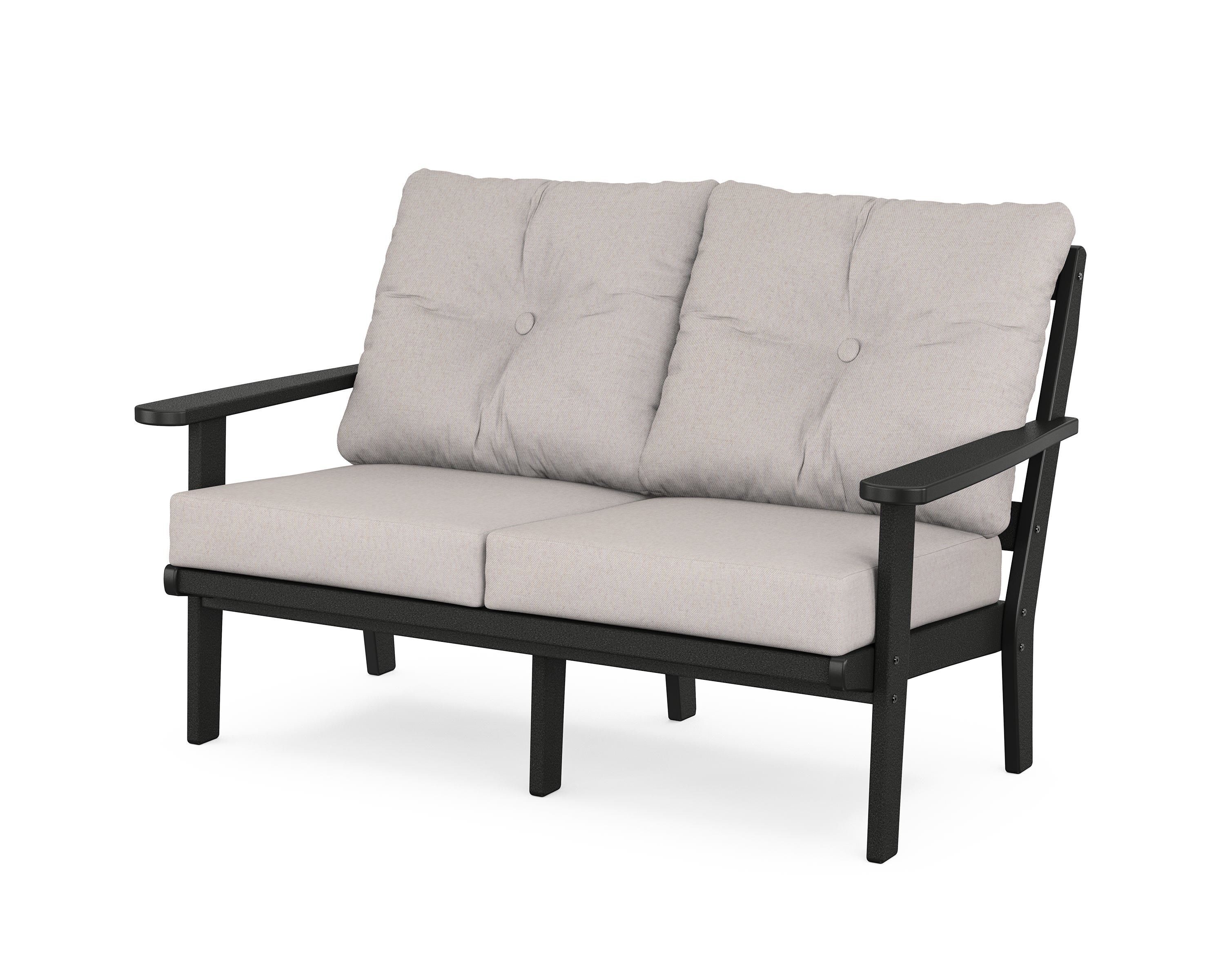 POLYWOOD 4442-BL145999 Mission Outdoor Loveseat with Tan Cushions and HDPE Frame