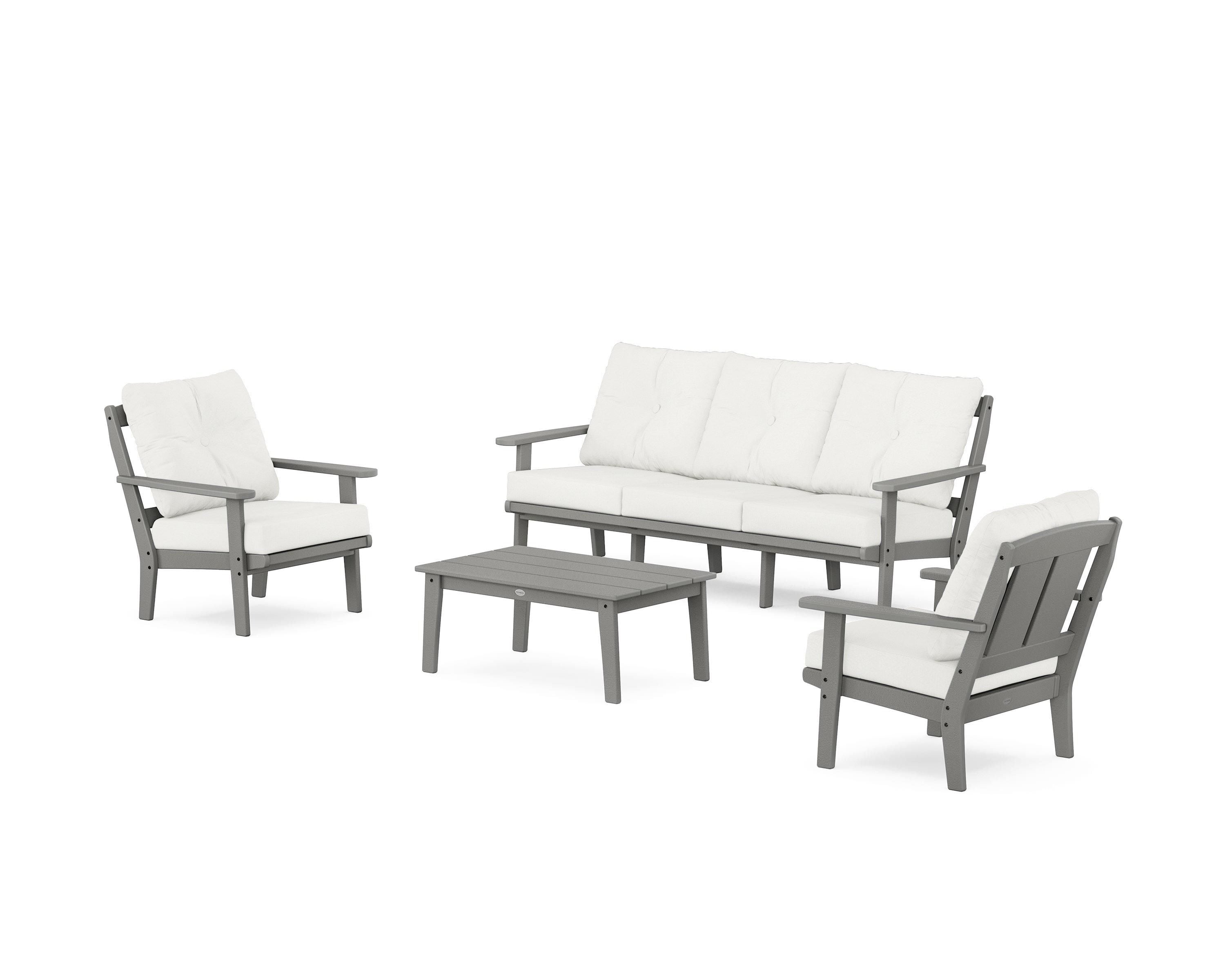 POLYWOOD PWS2135-2-GY152939 Mission 4 -Piece Patio Sofa Conversation Set with Off-white Cushions