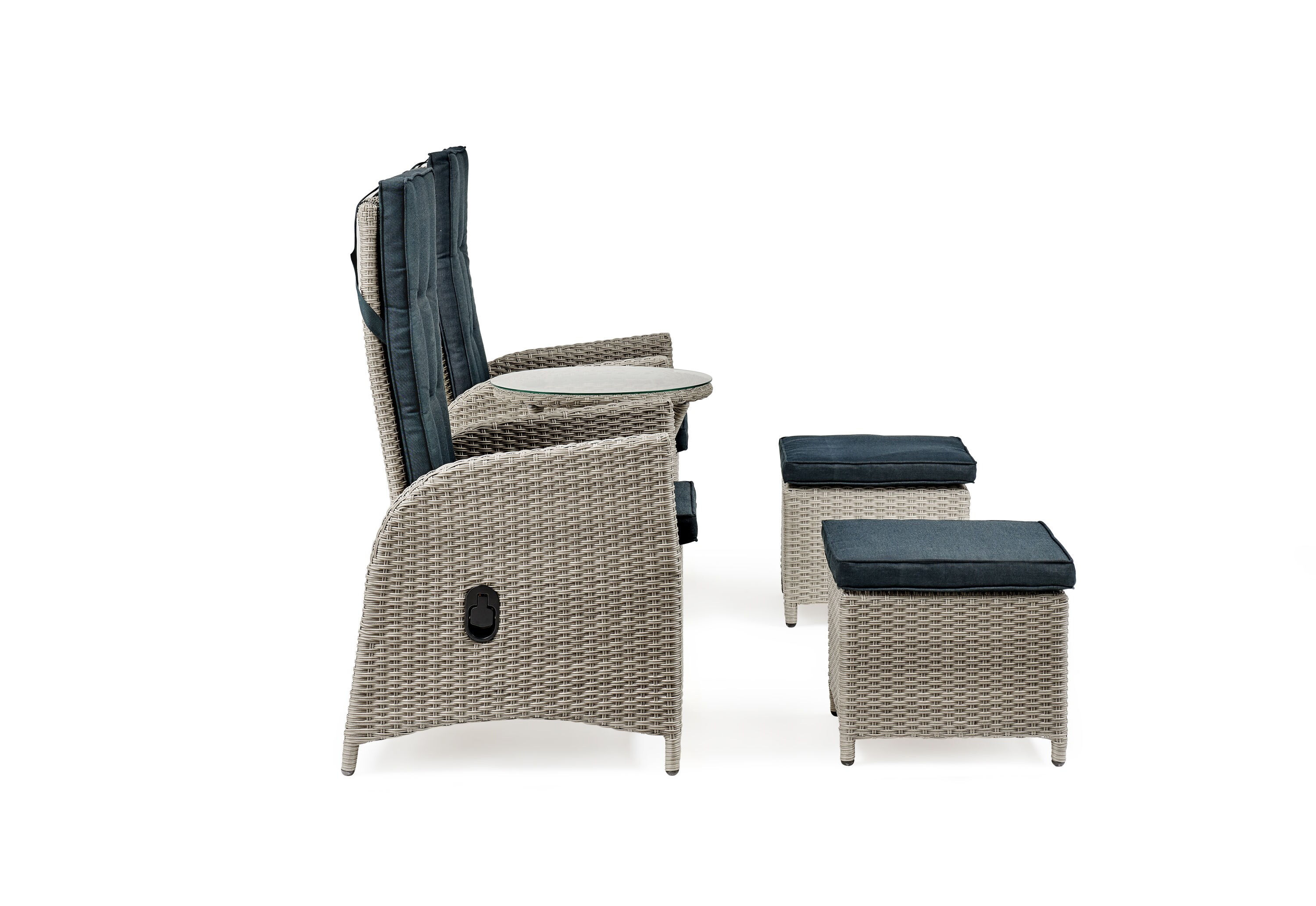 Haven 5-Piece Gray Wicker Recliner Set with Blue Cushions