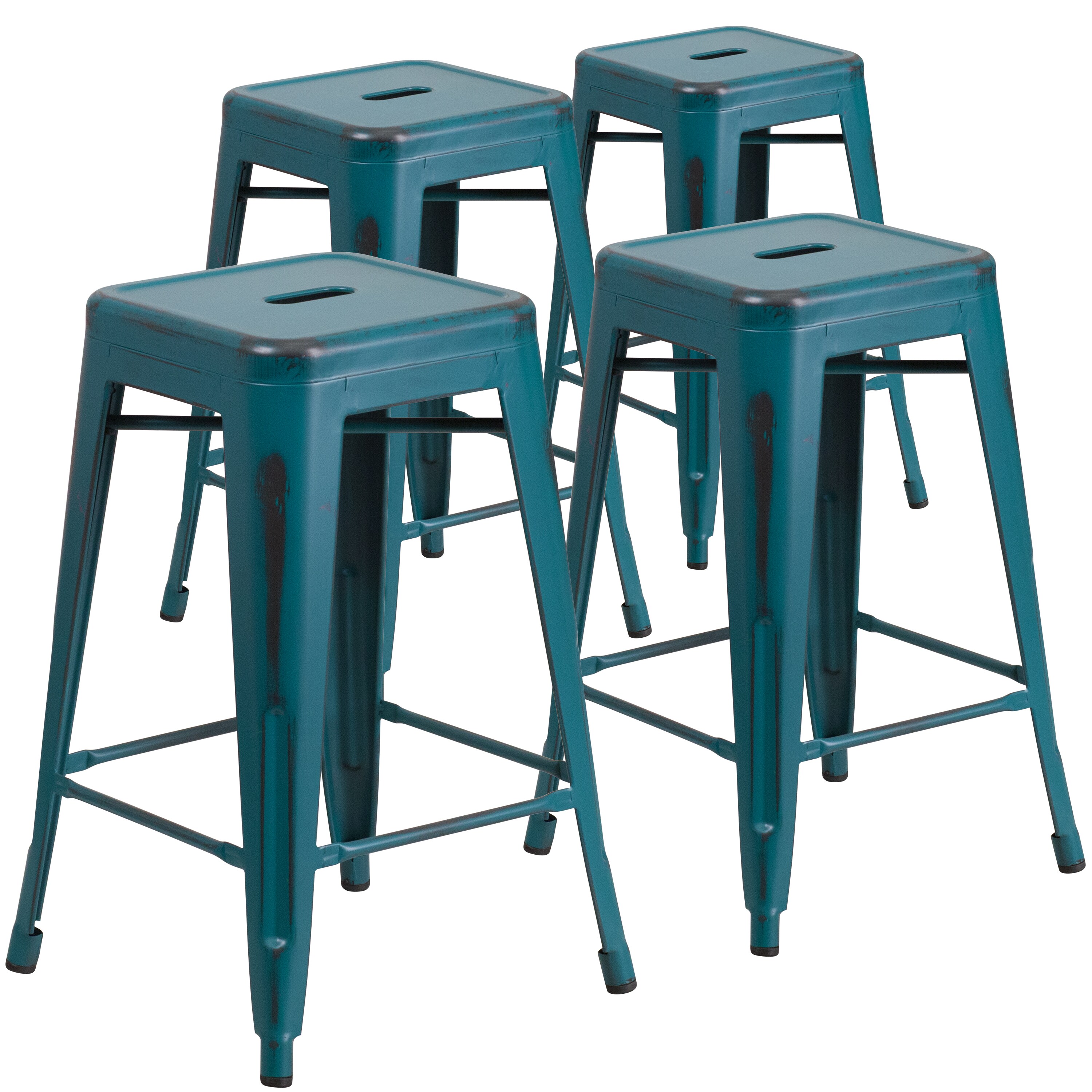 Flash Furniture 889142044079 Kai Kelly Blue-teal 24-in H Counter height Stackable Metal Backless Bar Stool