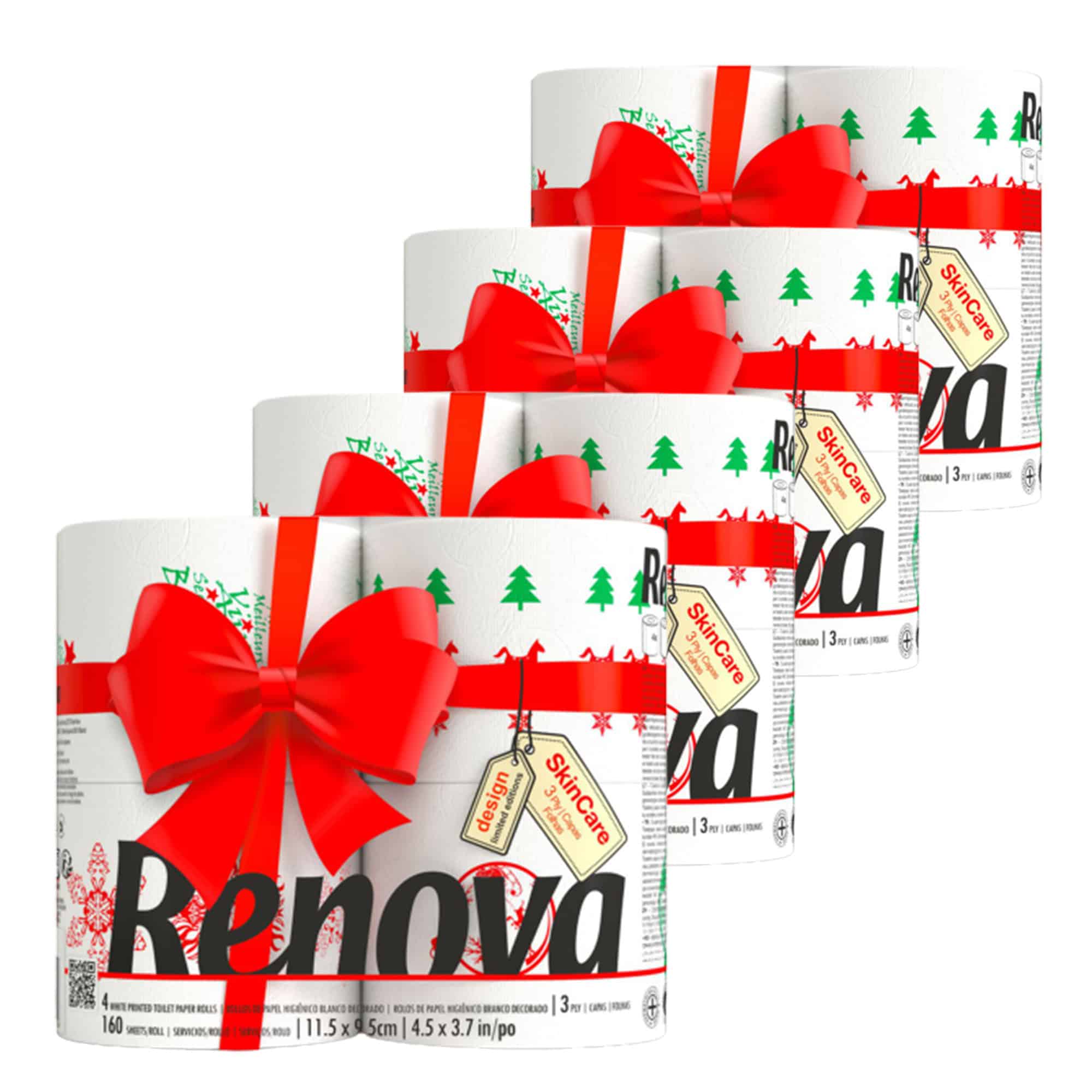 EVIDECO FRENCH HOME GOODS Christmas Toilet Paper - 3 Ply - 160 Sheets per Roll - Festive and Fun Bathroom Essential for the Holidays - Set of 4