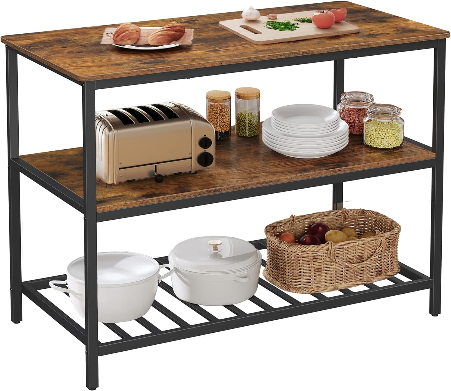 SONGMICS HOME LTB542E20 Industrial Kitchen Island with 3 Shelves 47.2 Inches Wide