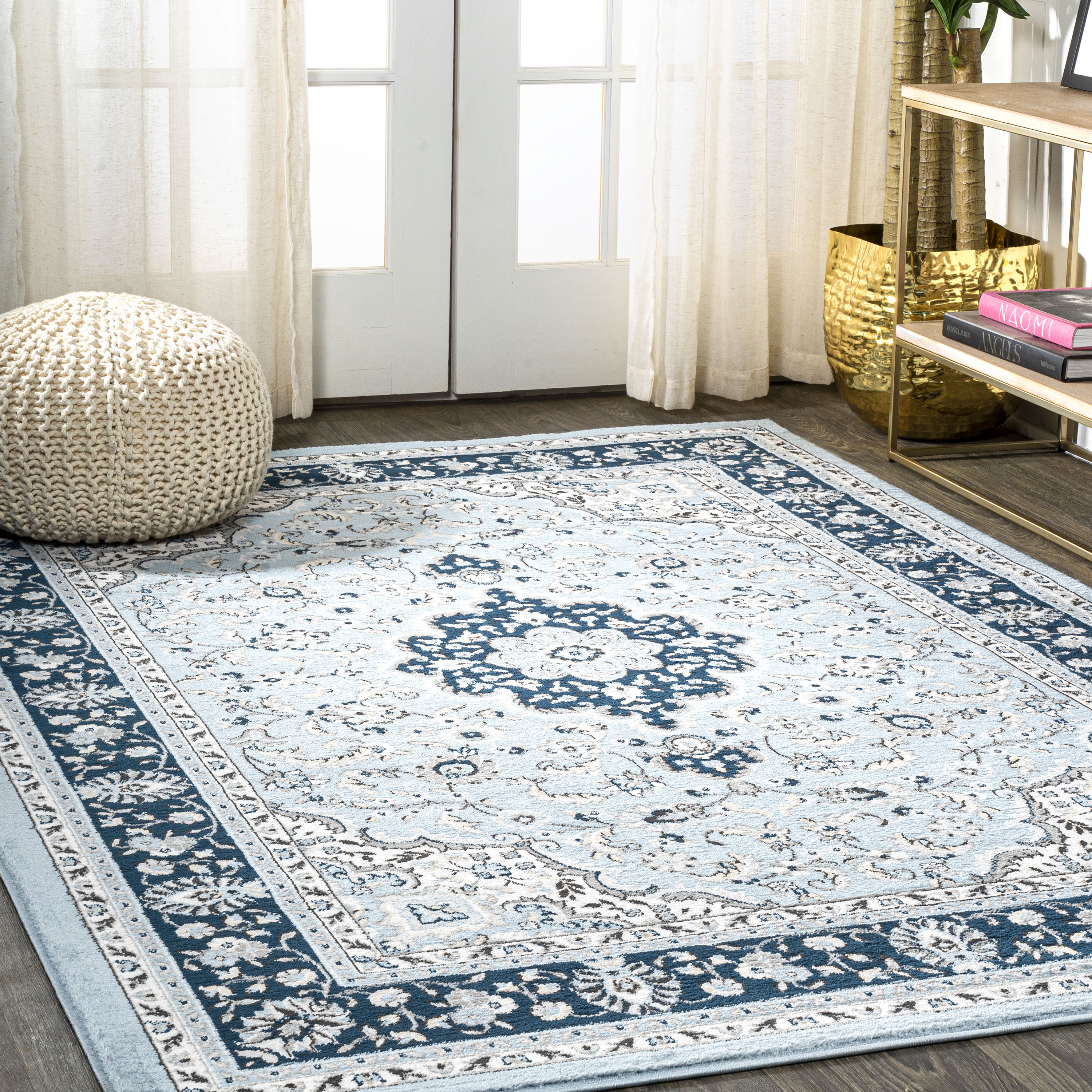 JONATHAN  Y MDP503E-8 MODERN PERSIAN Palmette 8 x 10 (ft) Loomed Polypropylene Blue/Navy Rectangular Indoor Medallion Persian Area rug