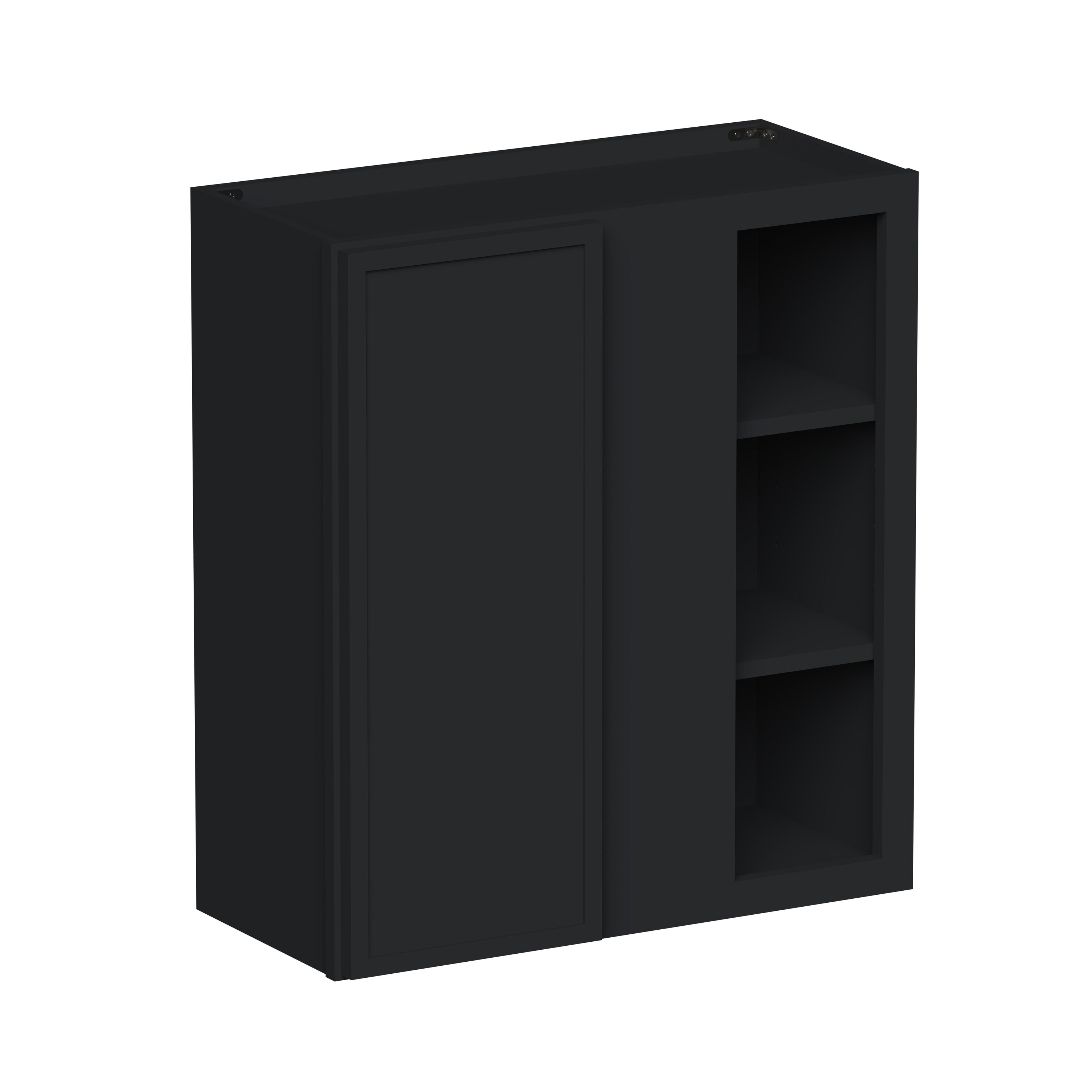 Boyel Living 27-in W x 30-in H x 12-in D Black Shaker Ready-to-Assemble Kitchen Corner Wall Cabinet with Soft-Close Hardware #BL-WBC2730SSE