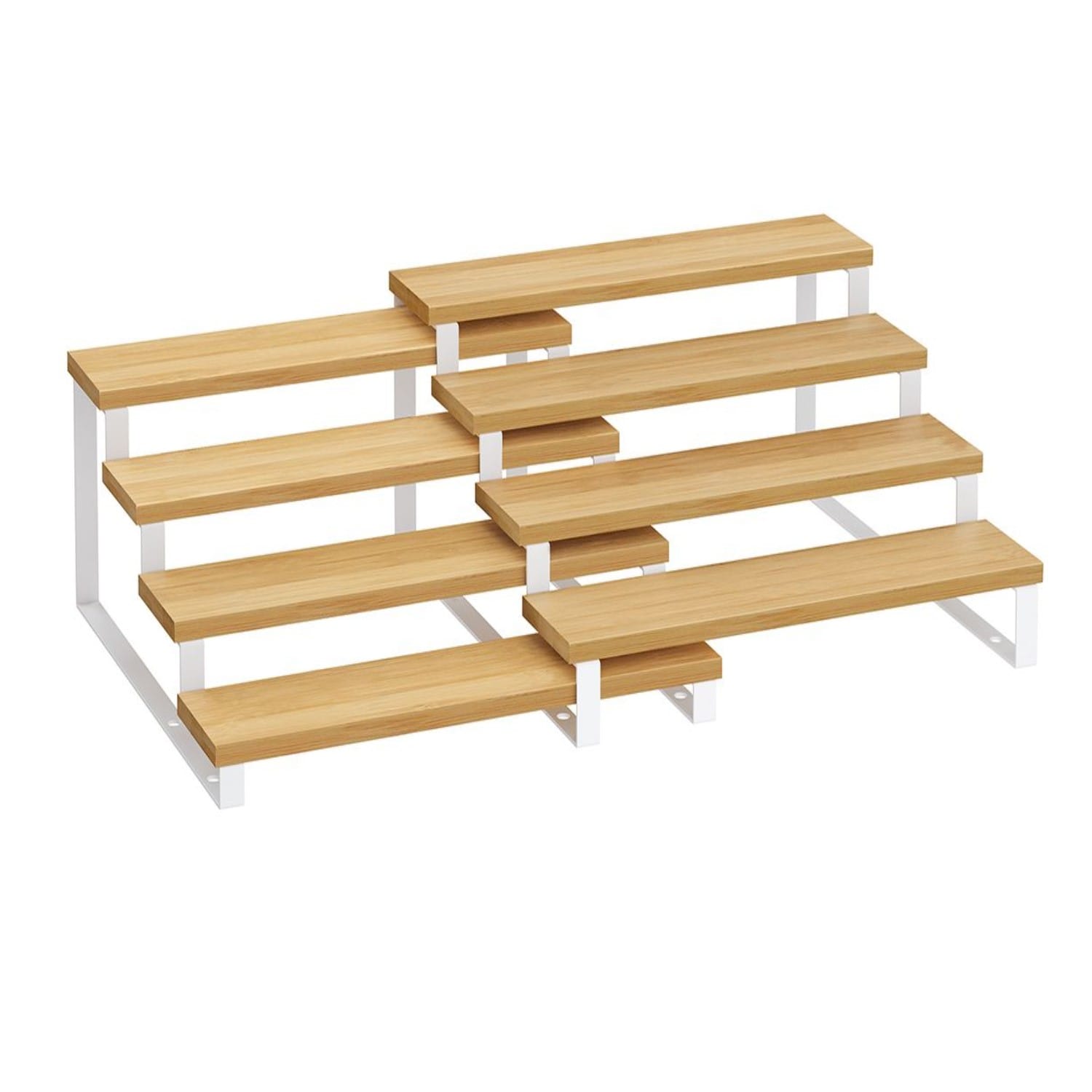 Slickblue Set of 2- Spice Rack Counter and Cabinet Organizer Engineered Wood Steel Adjustable Storage for Spices Seasonings and Small Items- 12.6 Inch W x 5.8 Inch H x 12.6 Inch D- Multiple Color Option