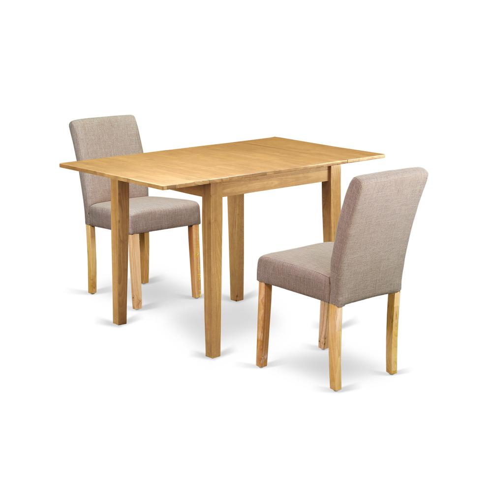 East West Furniture 1NDAB3-OAK-04 Dining Table Set 3 Pc Two Dining Room Chairs and a Modern Dining Table Oak Finish Wood Light Fawn Color Linen Fabric